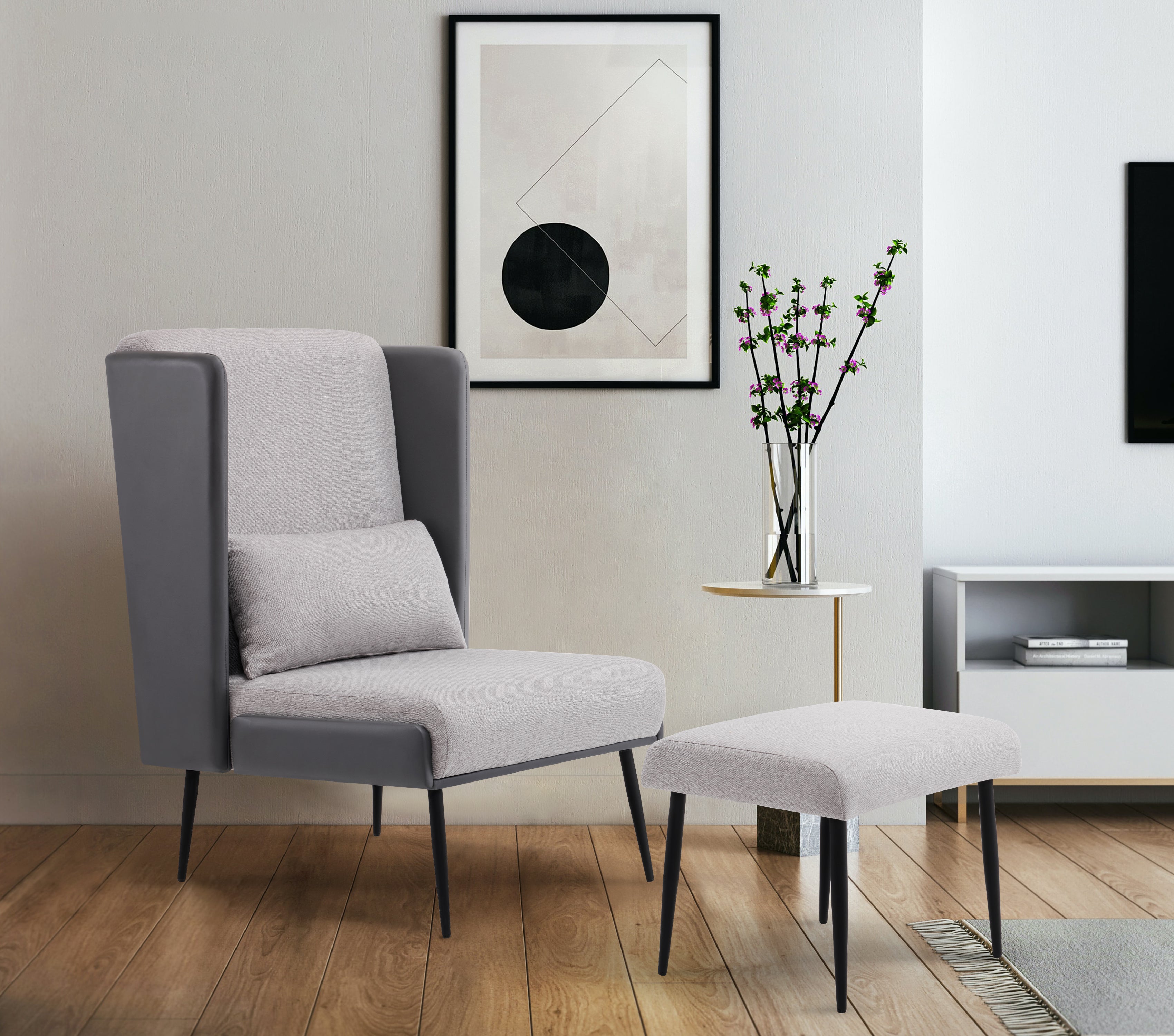 oorfauteuil met voetenbank, gestoffeerde relaxfauteuil, comfortabele leesstoel, TV-fauteuil met vleugelrug, loungesfauteuil, stof/kunstleer 4707 (Grijs) – foto 7