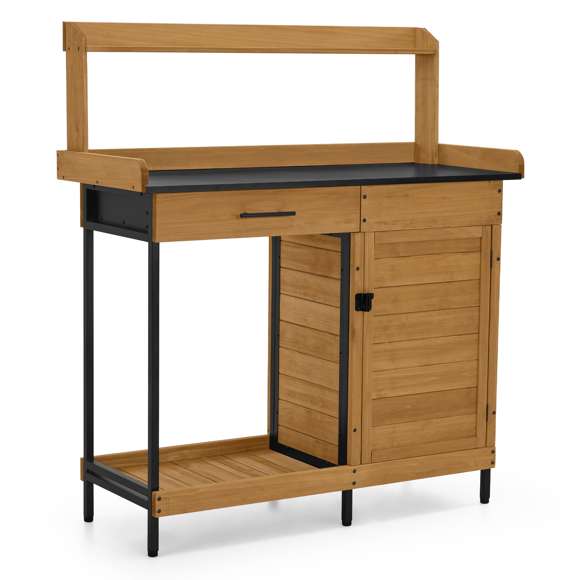 Plantentafel met lade, plank, gegalvaniseerd werkblad en kast (natuur) – foto 1