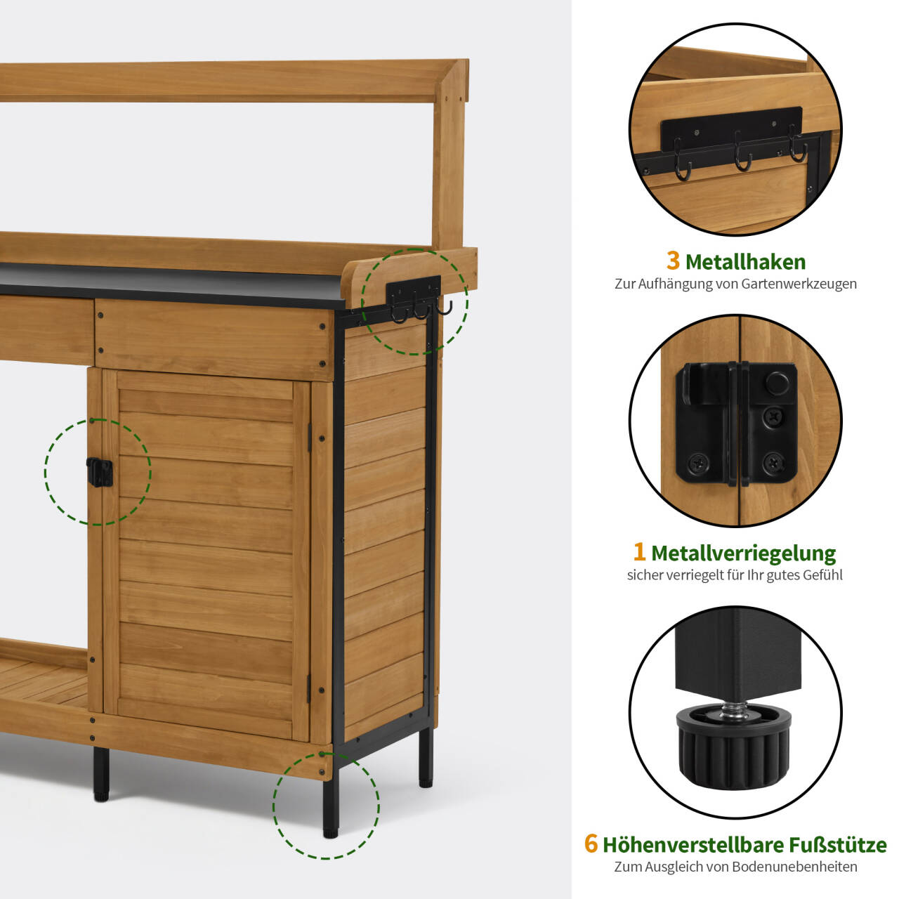 Plantentafel met lade, plank, gegalvaniseerd werkblad en kast (natuur) – foto 5