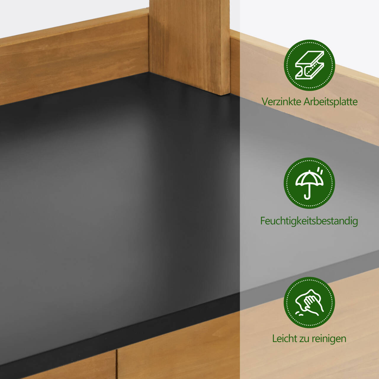 Plantentafel met lade, plank, gegalvaniseerd werkblad en kast (natuur) – foto 6