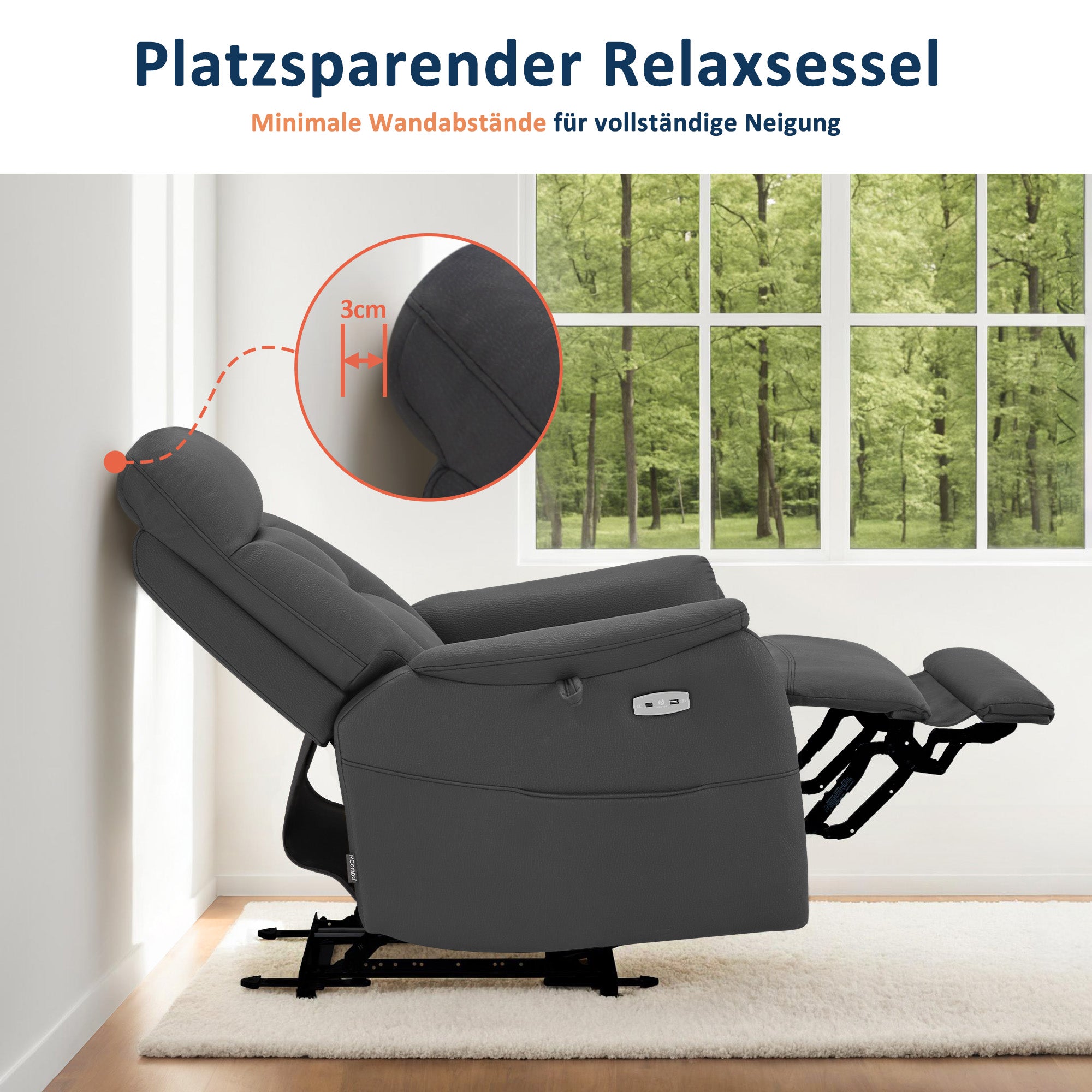 Elektrische relax-/massagestoel, wandnah, USB/Type-C, lendenkussen, 7063 – foto 11
