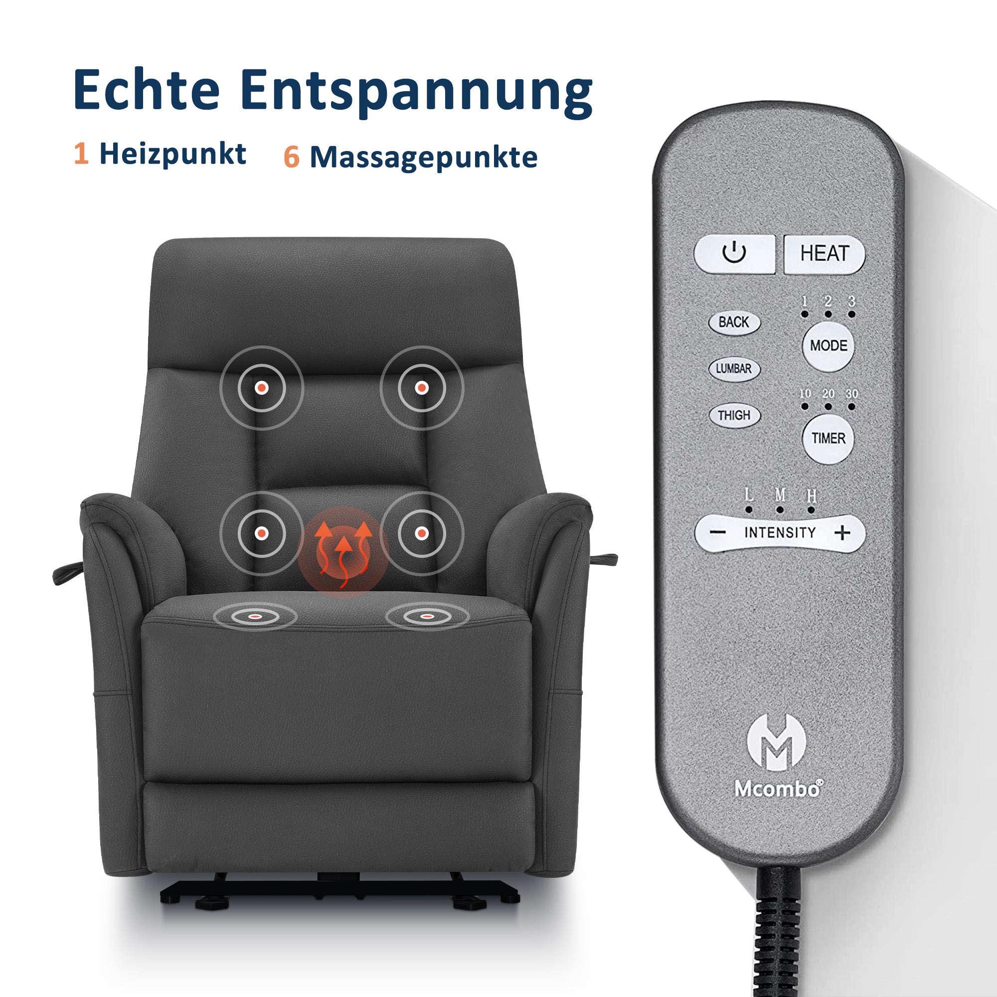 Elektrische relax-/massagestoel, wandnah, USB/Type-C, lendenkussen, 7063 – foto 13