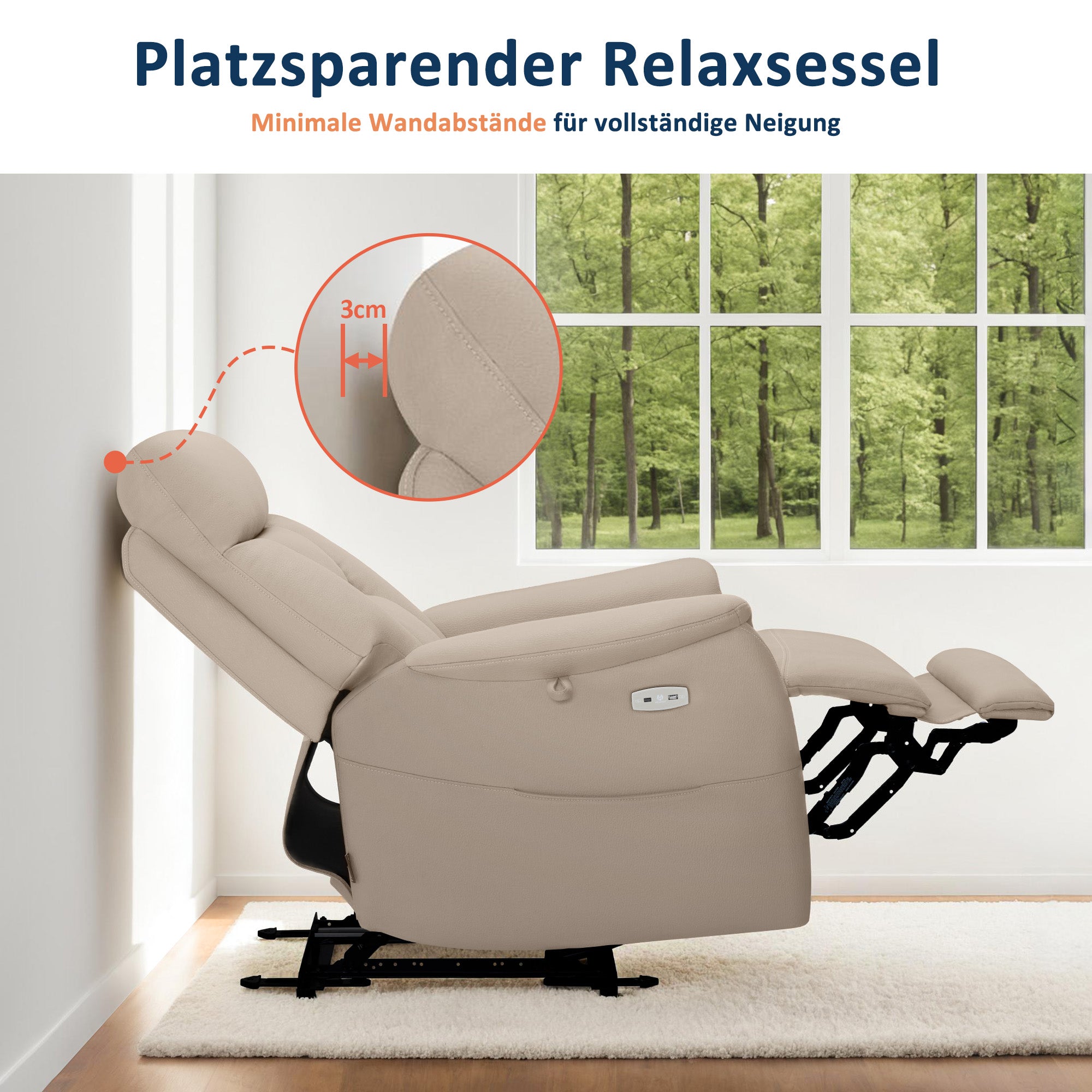 Elektrische relax-/massagestoel, wandnah, USB/Type-C, lendenkussen, 7063 – foto 4