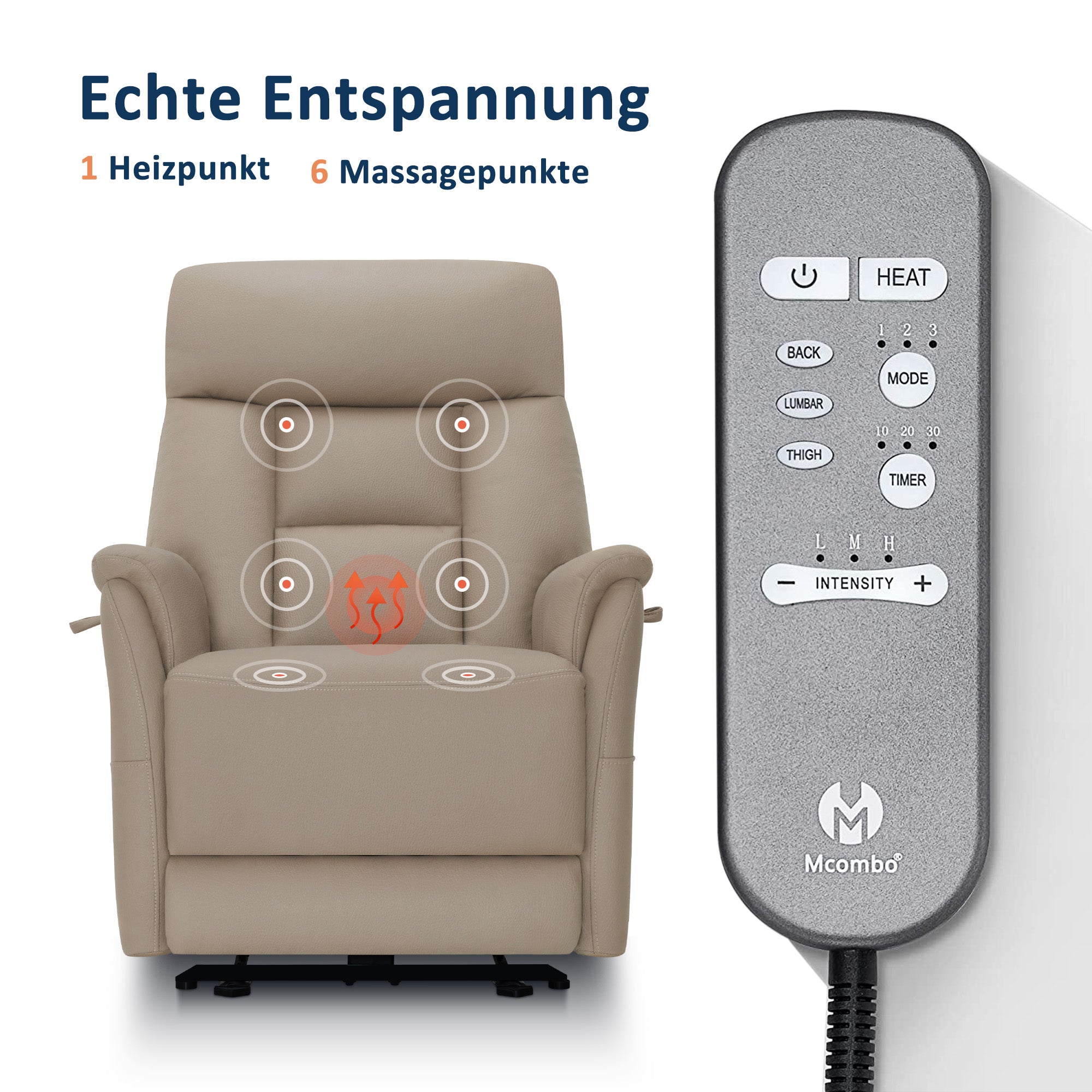 Elektrische relax-/massagestoel, wandnah, USB/Type-C, lendenkussen, 7063 – foto 6