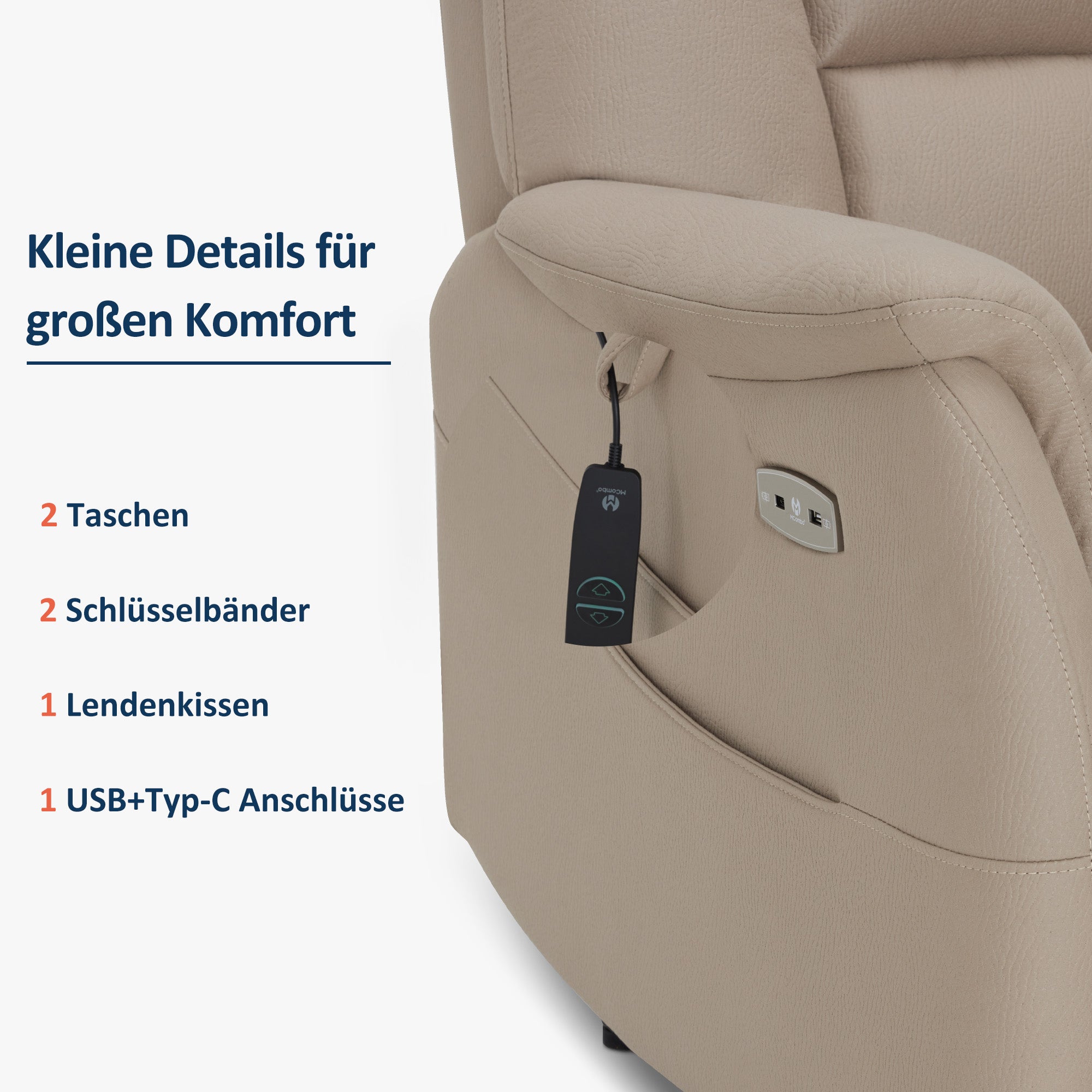 Elektrische relax-/massagestoel, wandnah, USB/Type-C, lendenkussen, 7063 – foto 7