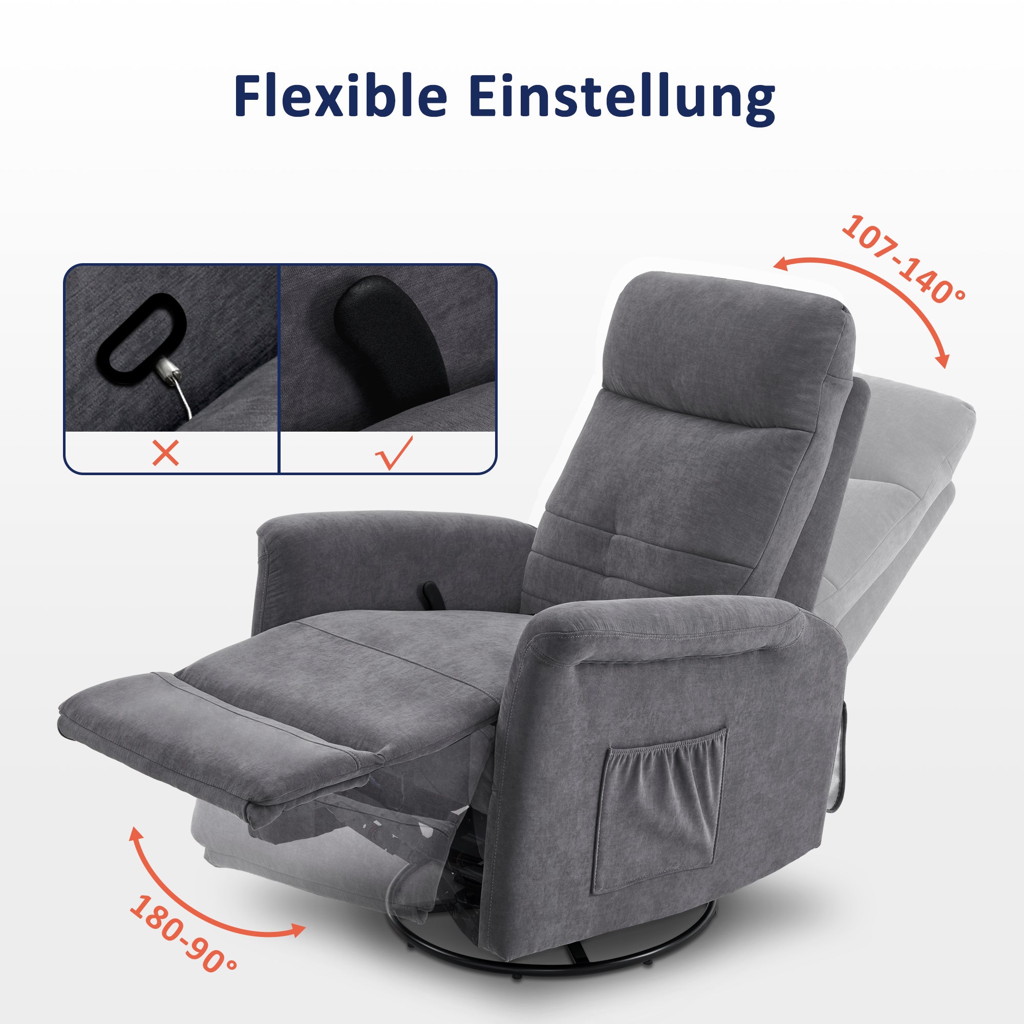 Relaxfauteuil Massagestoel met warmte, TV-stoel met kantel- & draaifunctie, 270° draaibaar – foto 2