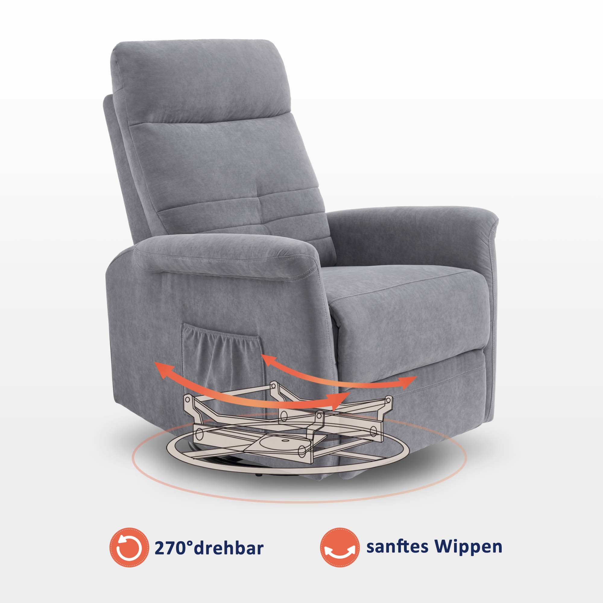 Relaxfauteuil Massagestoel met warmte, TV-stoel met kantel- & draaifunctie, 270° draaibaar – foto 11