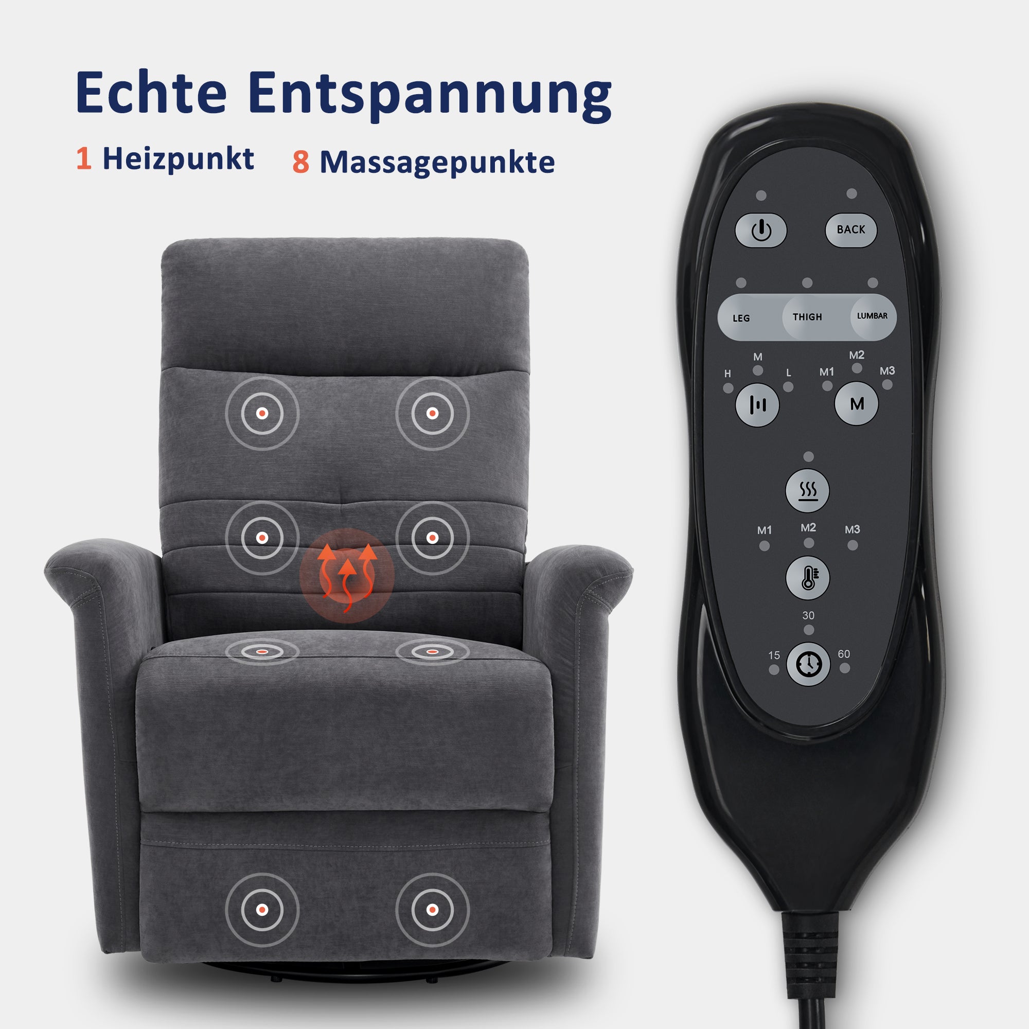 Relaxfauteuil Massagestoel met warmte, TV-stoel met kantel- & draaifunctie, 270° draaibaar – foto 3