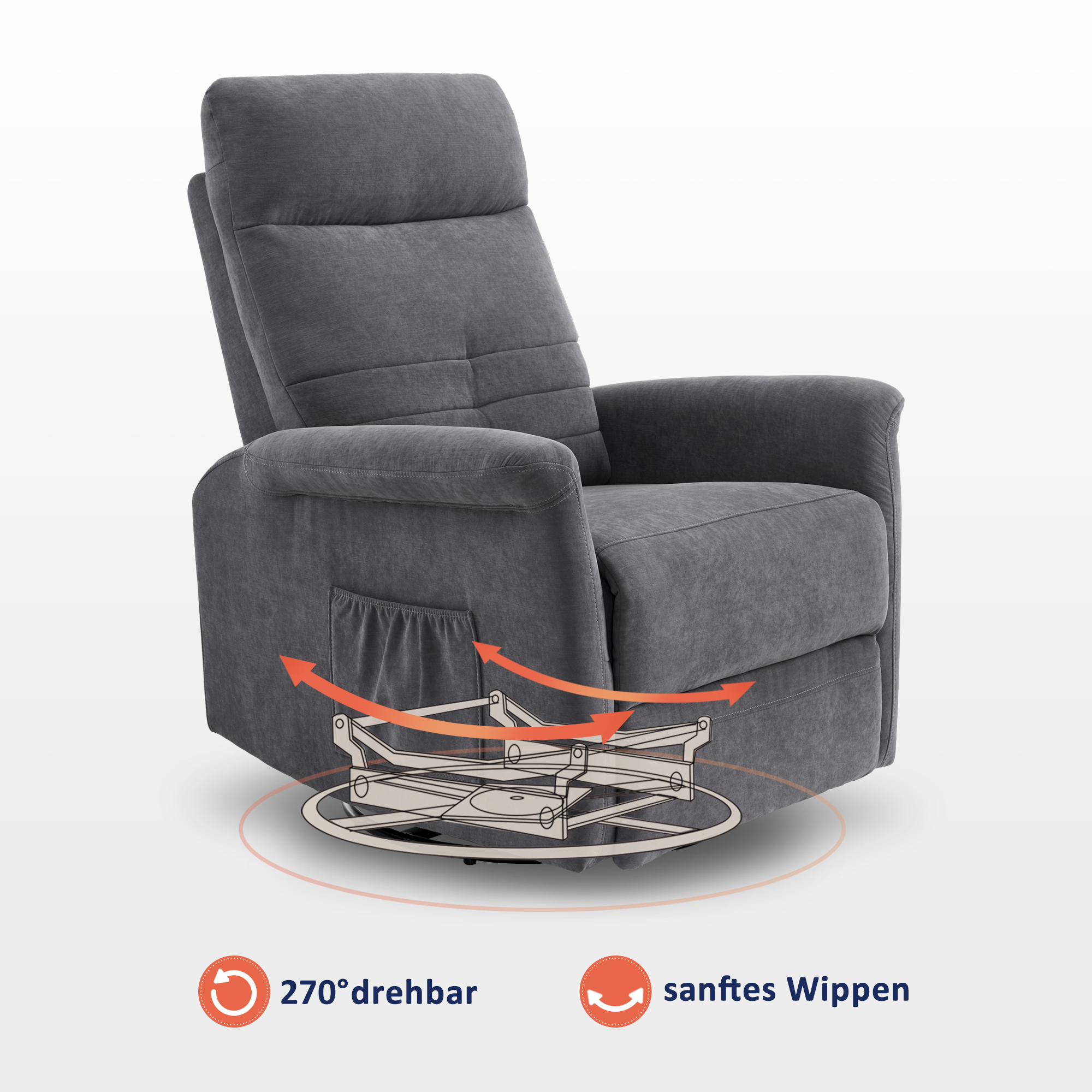 Relaxfauteuil Massagestoel met warmte, TV-stoel met kantel- & draaifunctie, 270° draaibaar – foto 4