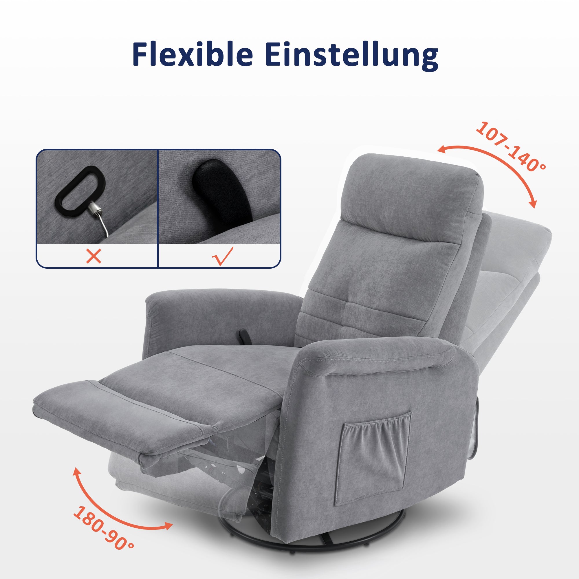 relaxfauteuil TV-fauteuil met handmatige ligfunctie, schommel- & draaifunctie, 360° draaibaar, woon-/slaapkamer, 7011 – foto 2