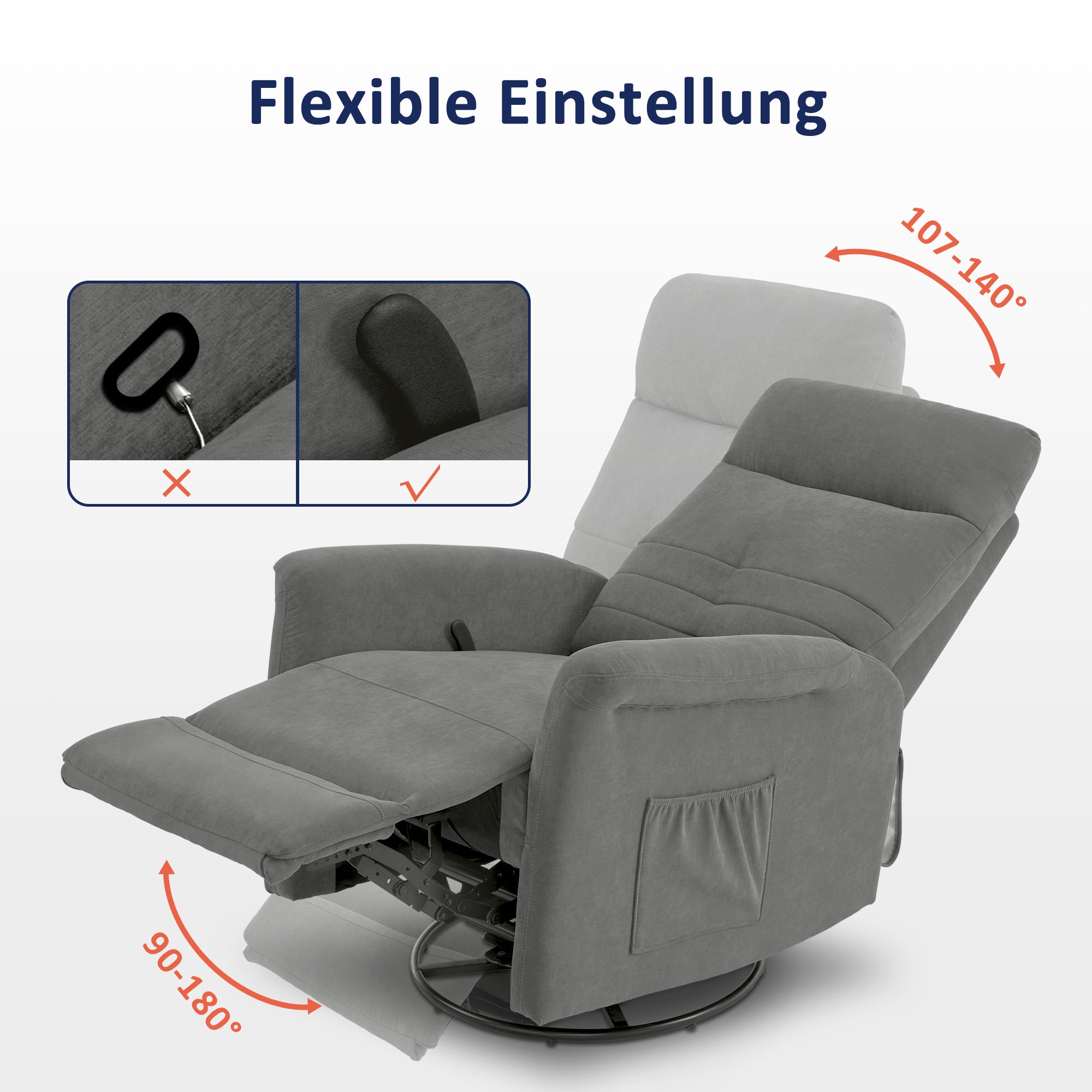 relaxfauteuil TV-fauteuil met handmatige ligfunctie, schommel- & draaifunctie, 360° draaibaar, woon-/slaapkamer, 7011 – foto 11