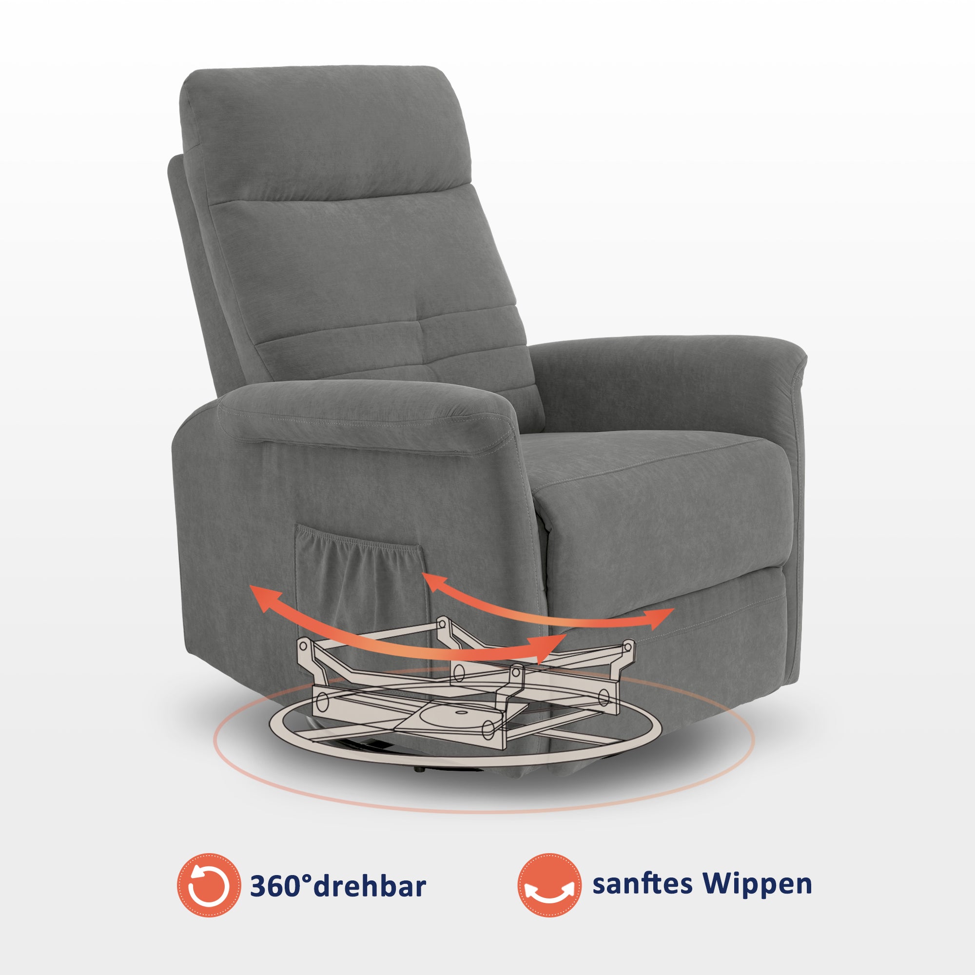 relaxfauteuil TV-fauteuil met handmatige ligfunctie, schommel- & draaifunctie, 360° draaibaar, woon-/slaapkamer, 7011 – foto 12