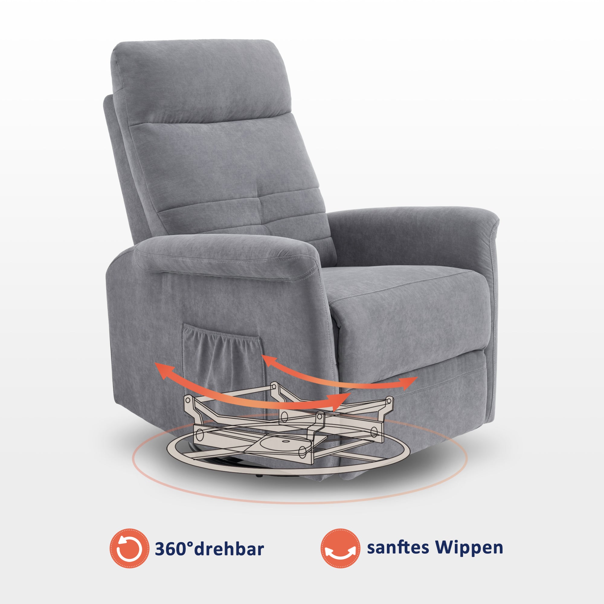 relaxfauteuil TV-fauteuil met handmatige ligfunctie, schommel- & draaifunctie, 360° draaibaar, woon-/slaapkamer, 7011 – foto 3