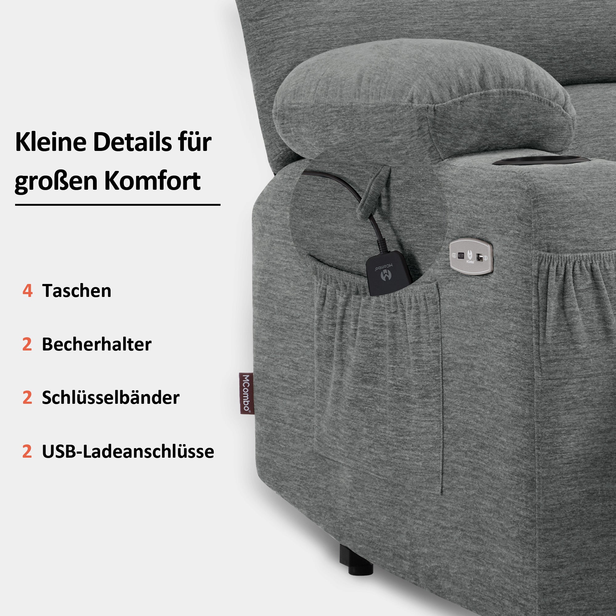 Elektrische Relaxfauteuil met Opstahulp & Massage, USB, voor Ouderen – foto 15