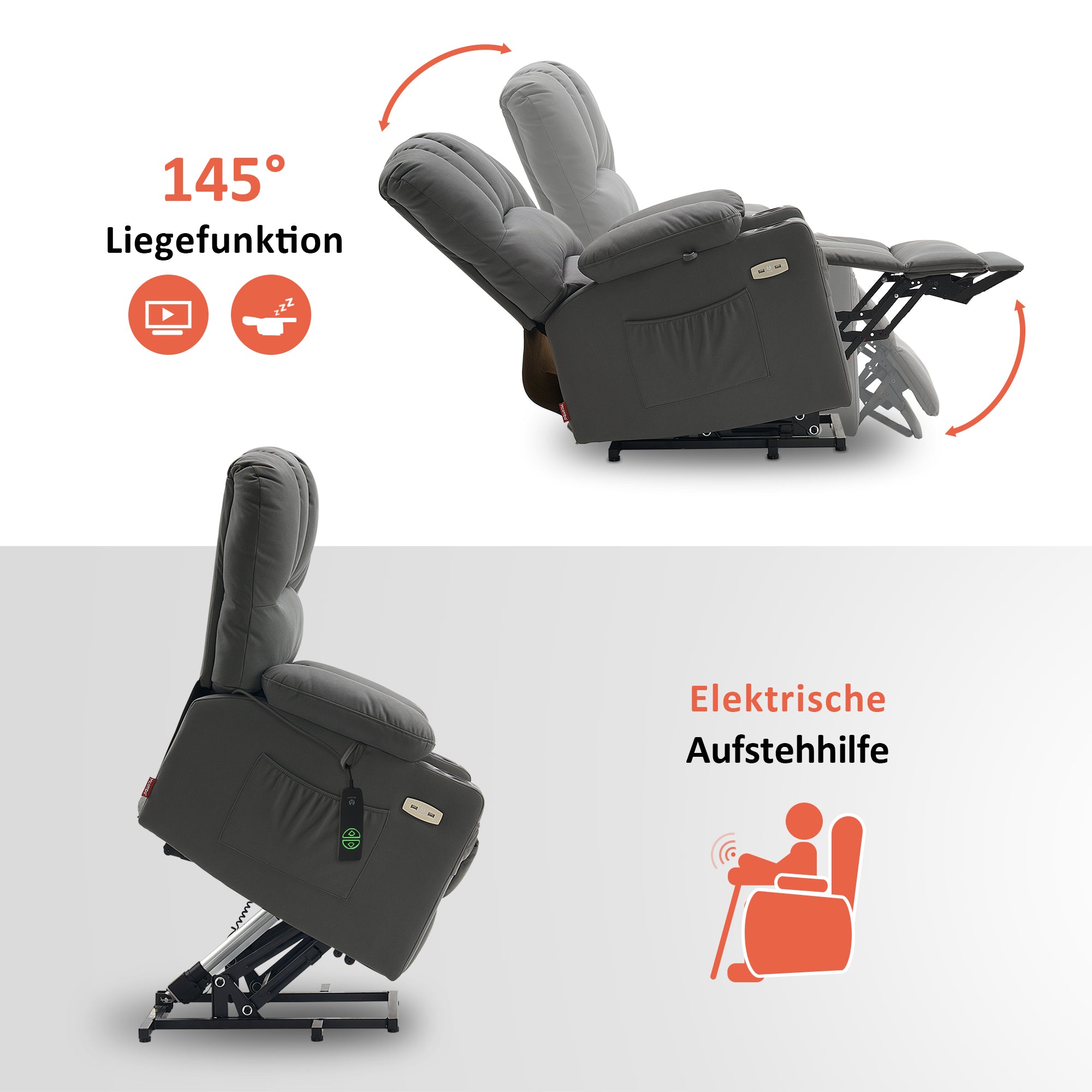 Elektrische Relaxfauteuil met Opstahulp & Massage, USB, voor Ouderen – foto 3