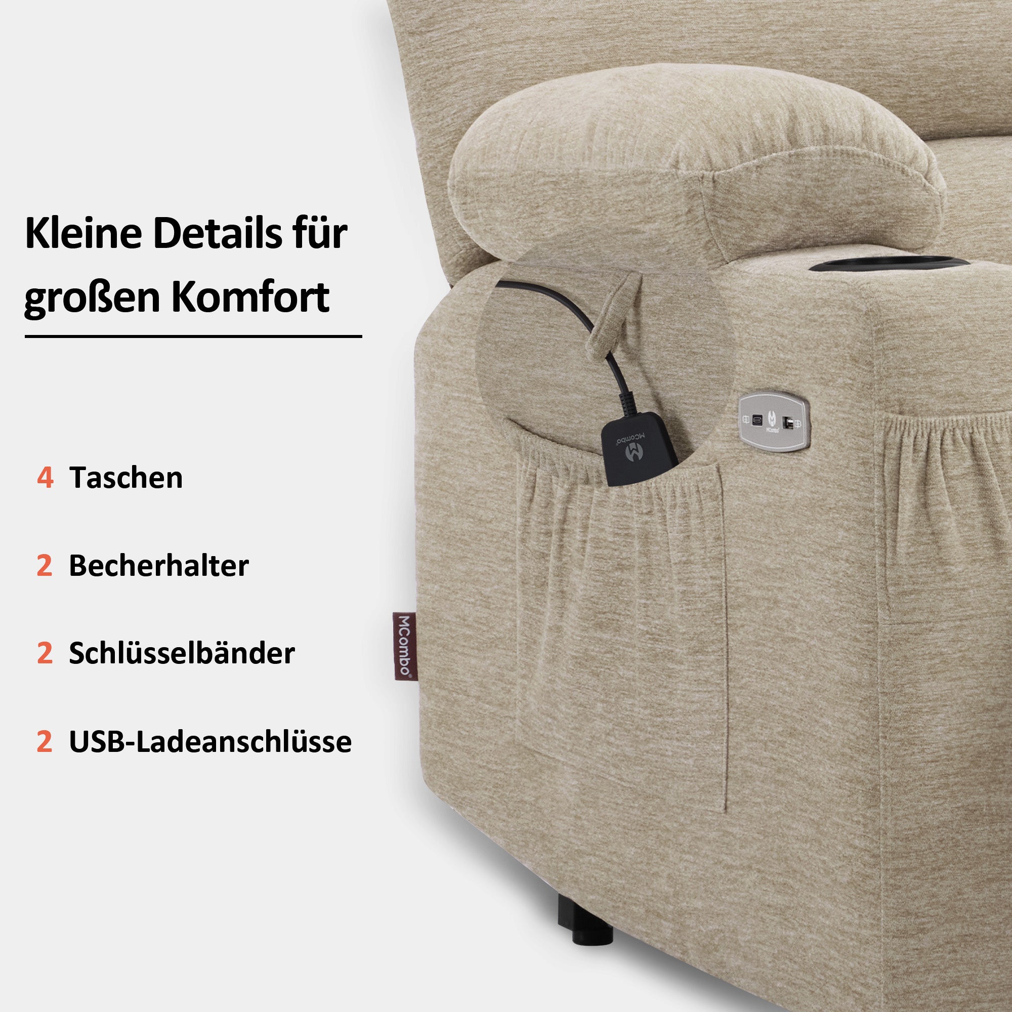 Elektrische Relaxfauteuil met Opstahulp & Massage, USB, voor Ouderen – foto 22