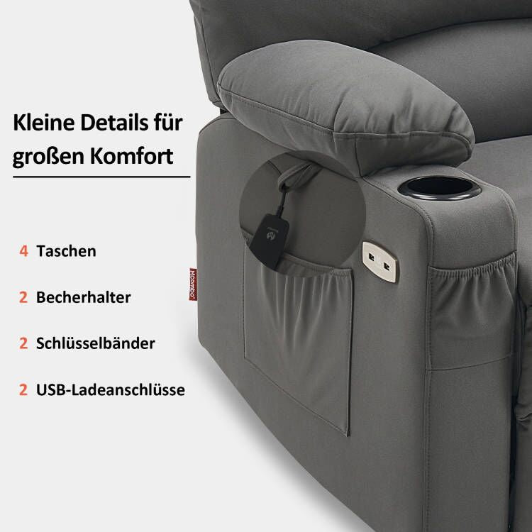 Elektrische Relaxfauteuil met Opstahulp & Massage, USB, voor Ouderen – foto 6