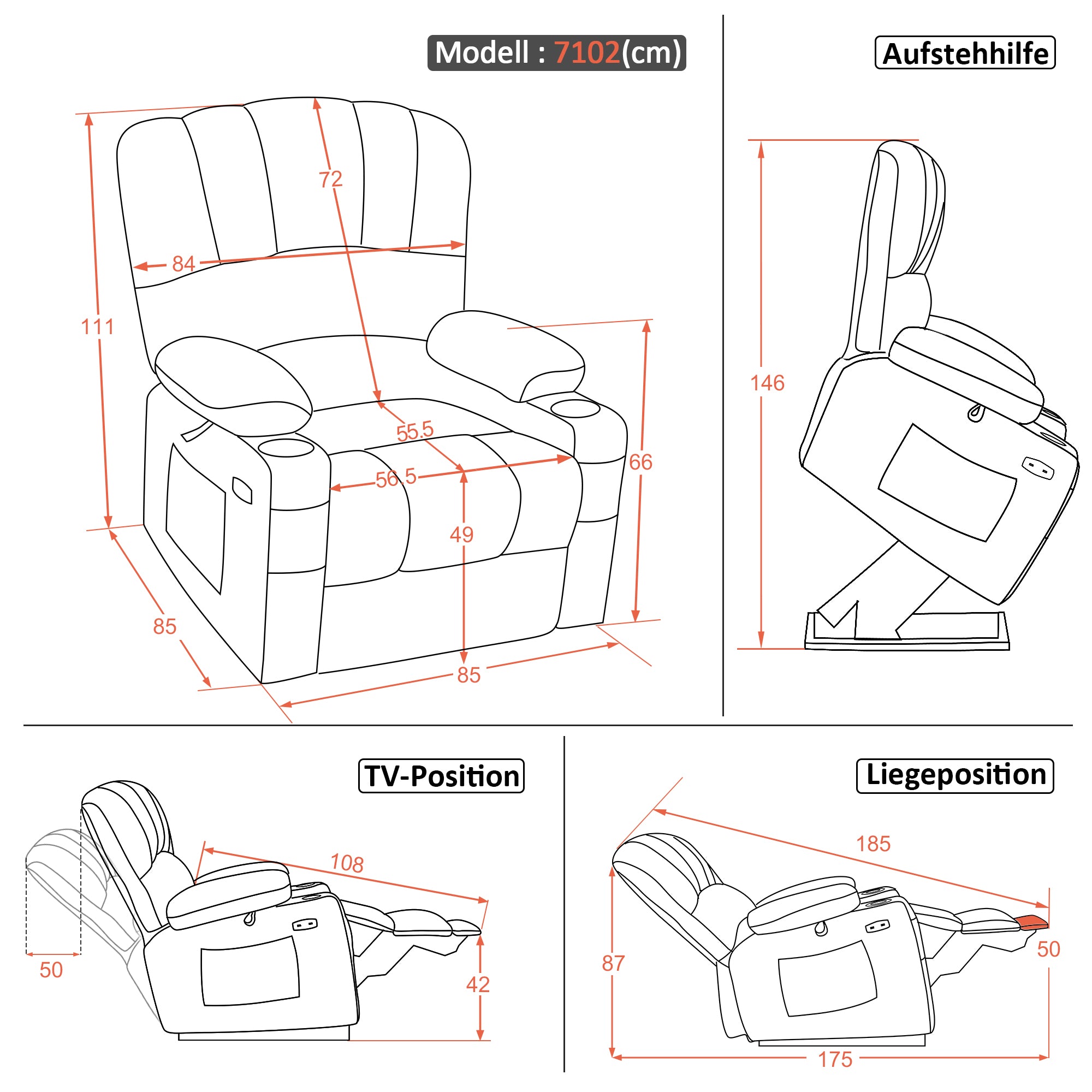Elektrische Relaxfauteuil met Opstahulp & Massage, USB, voor Ouderen – foto 8