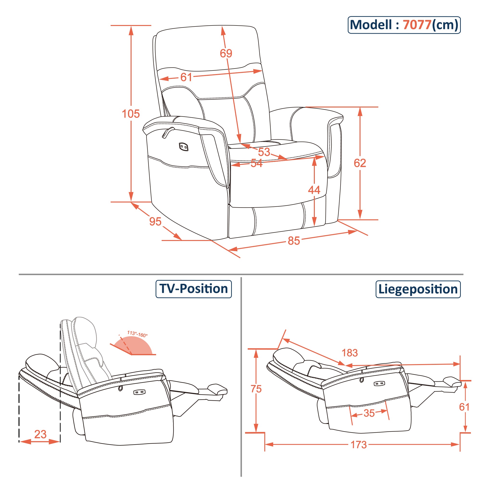 Elektrisch verstelbare relaxfauteuil, TV-stoel met USB & zijvak, 7077 – foto 2