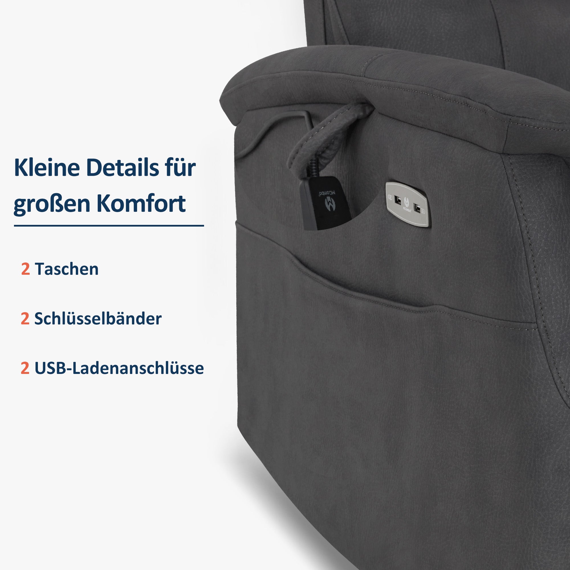 Elektrisch verstelbare relaxfauteuil, TV-stoel met USB & zijvak, 7077 – foto 12