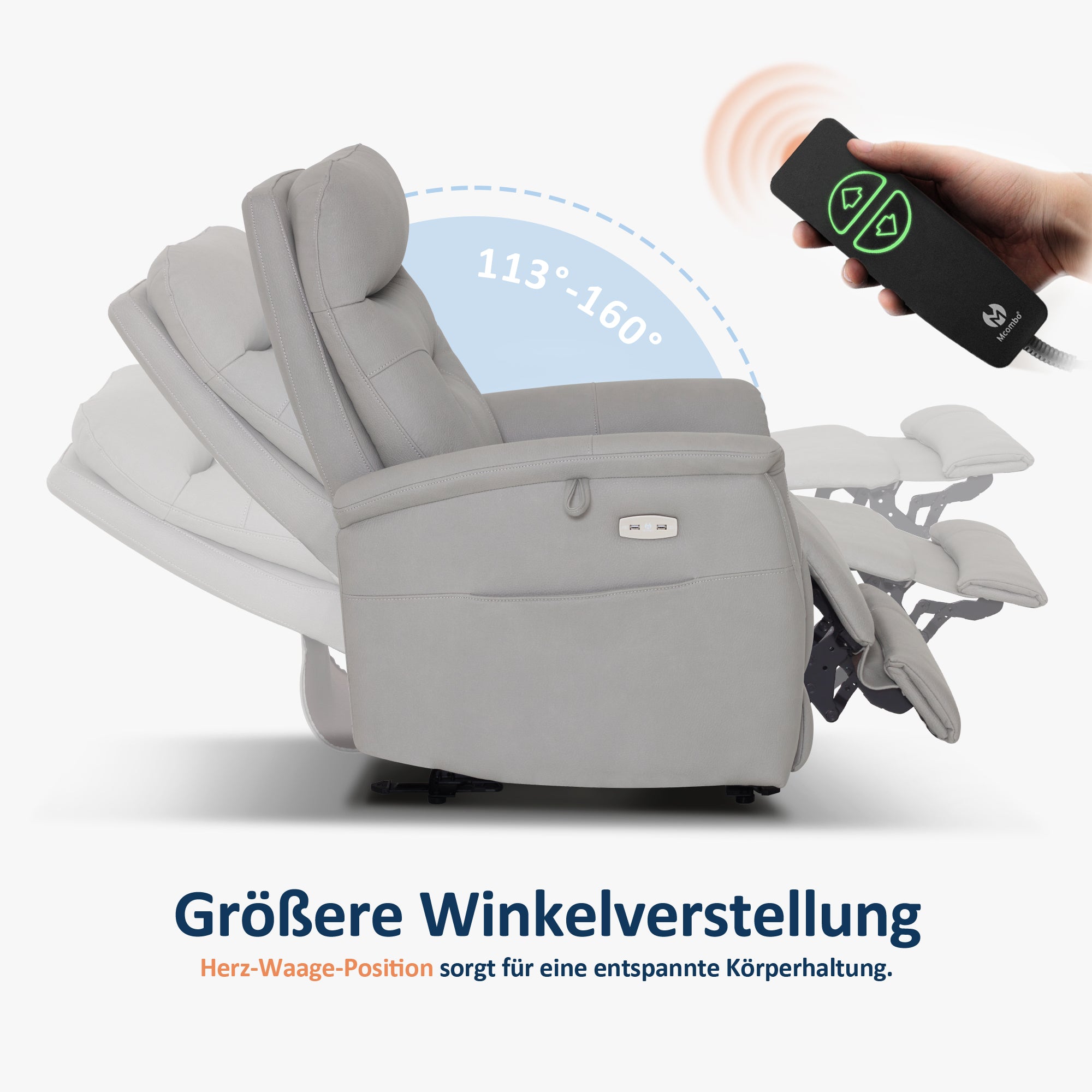 Elektrisch verstelbare relaxfauteuil, TV-stoel met USB & zijvak, 7077 – foto 3