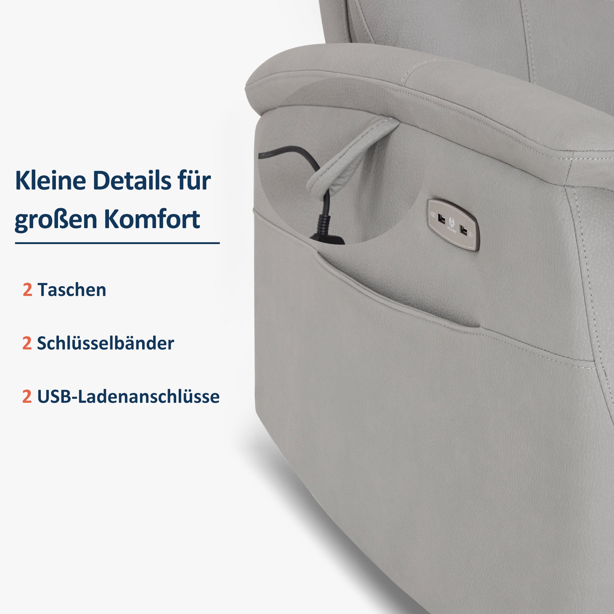Elektrisch verstelbare relaxfauteuil, TV-stoel met USB & zijvak, 7077 – foto 6