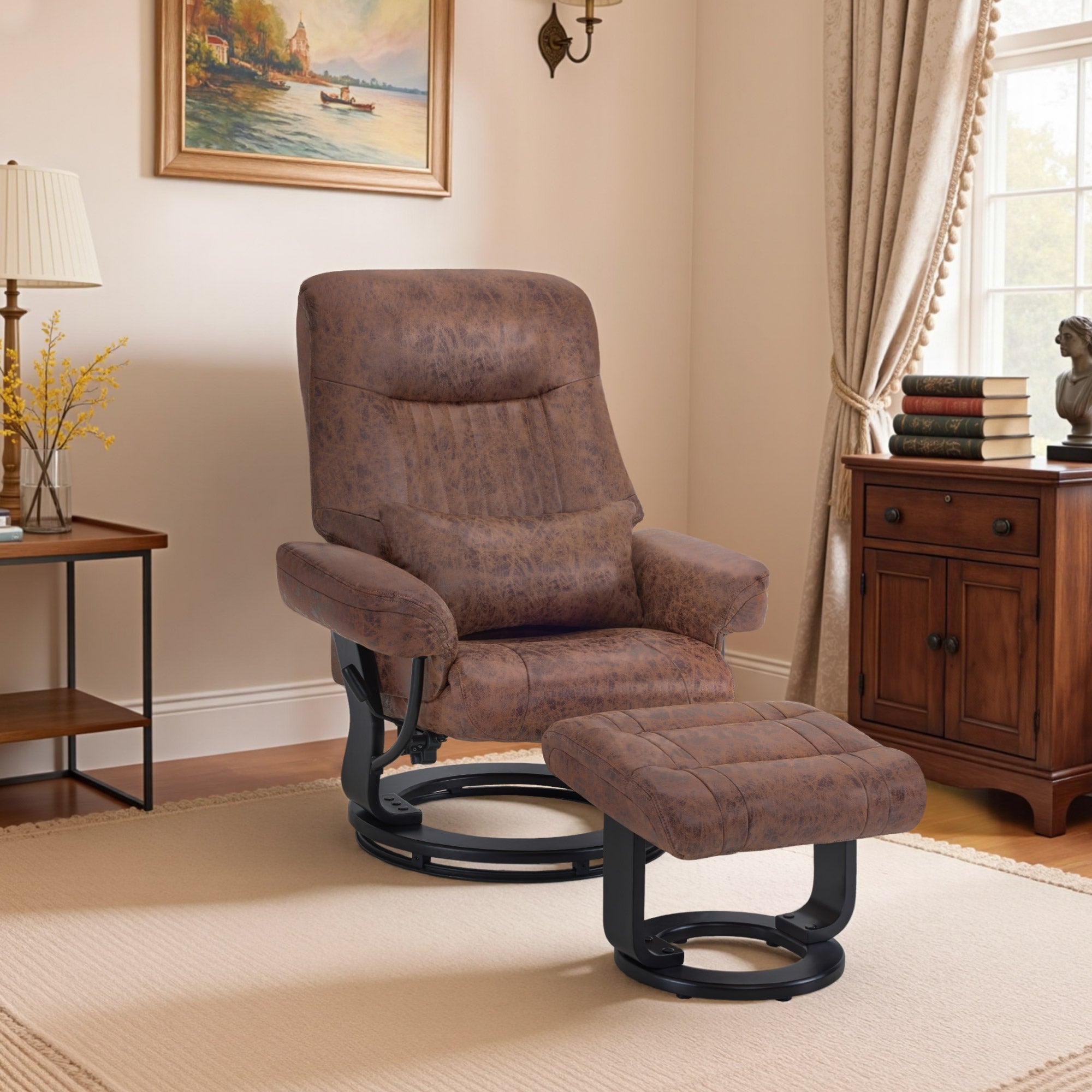 Relaxfauteuil met Hocker - 360° Draaibaar, Kussen & Zaktas, tot 120 kg (9035) – foto 2