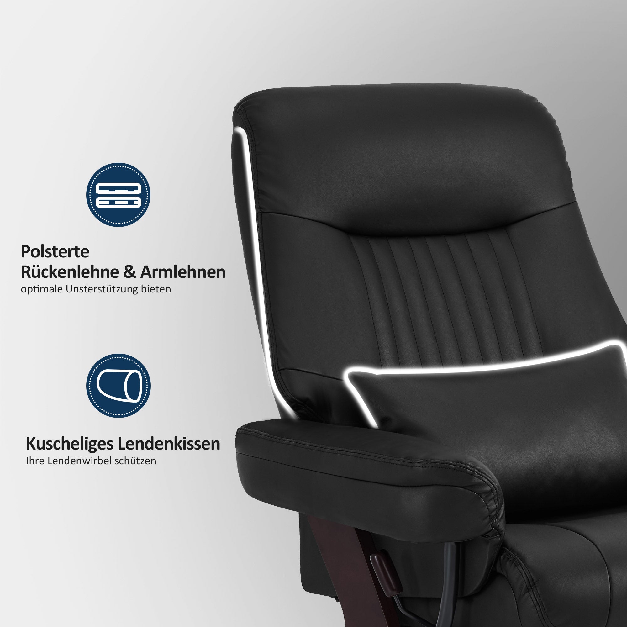 Relaxfauteuil met Hocker - 360° Draaibaar, Kussen & Zaktas, tot 120 kg (9035) – foto 12
