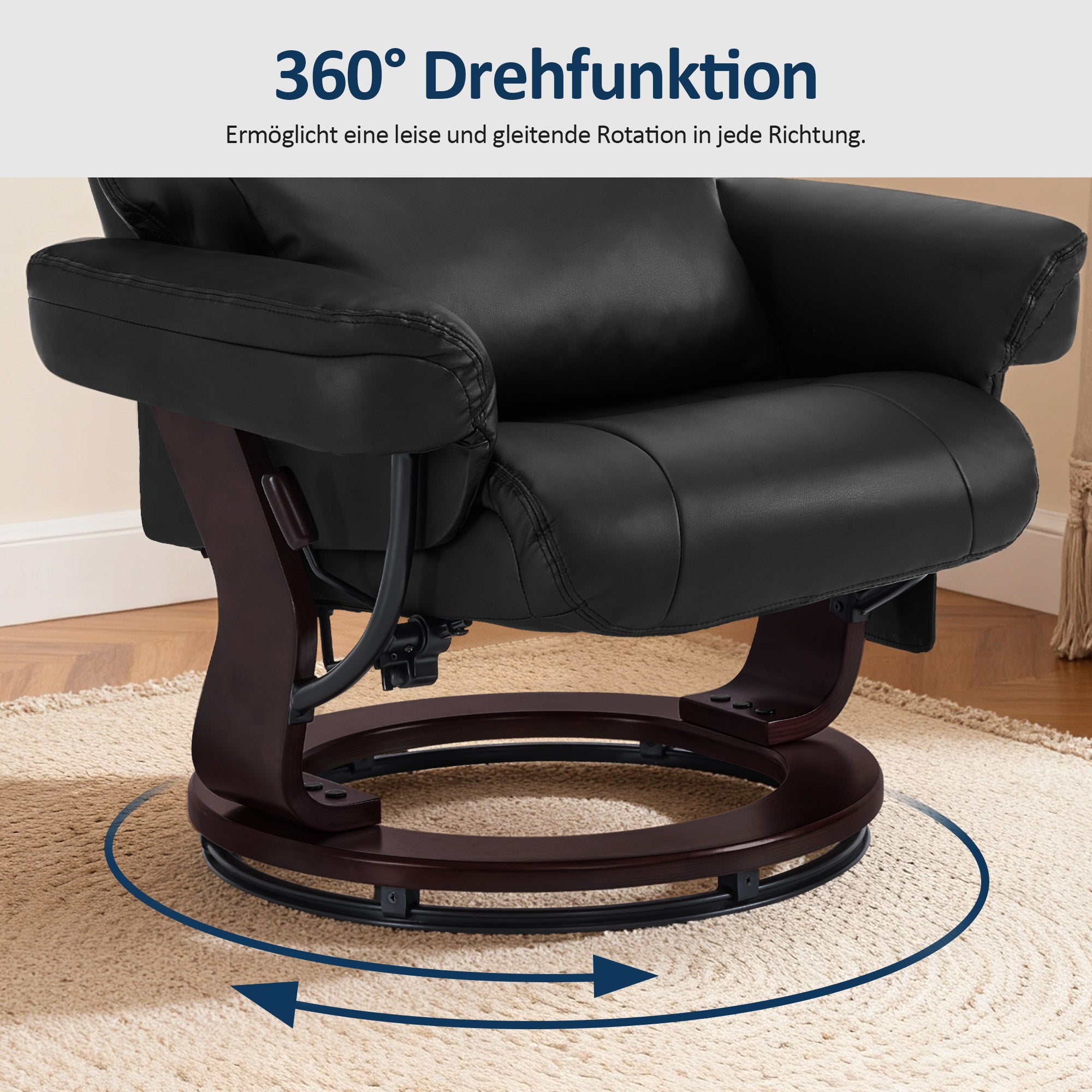 Relaxfauteuil met Hocker - 360° Draaibaar, Kussen & Zaktas, tot 120 kg (9035) – foto 13