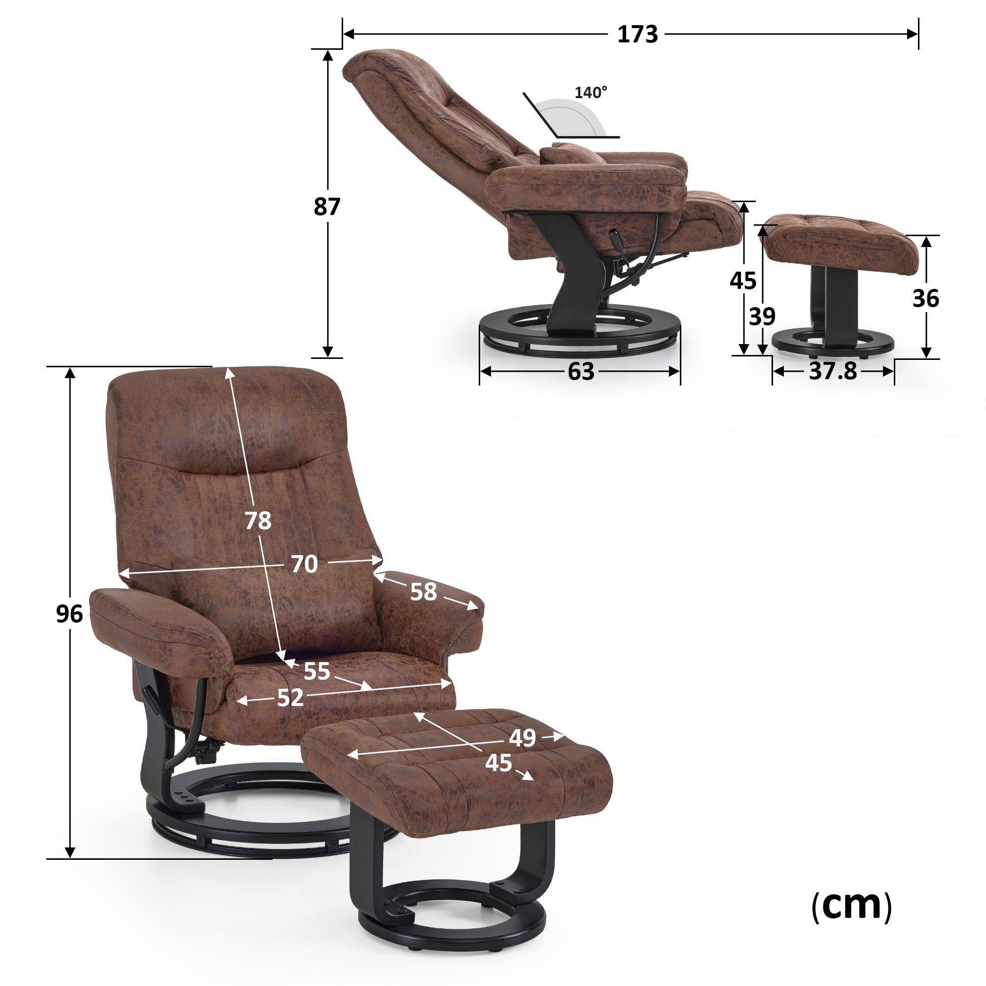 Relaxfauteuil met Hocker - 360° Draaibaar, Kussen & Zaktas, tot 120 kg (9035) – foto 3