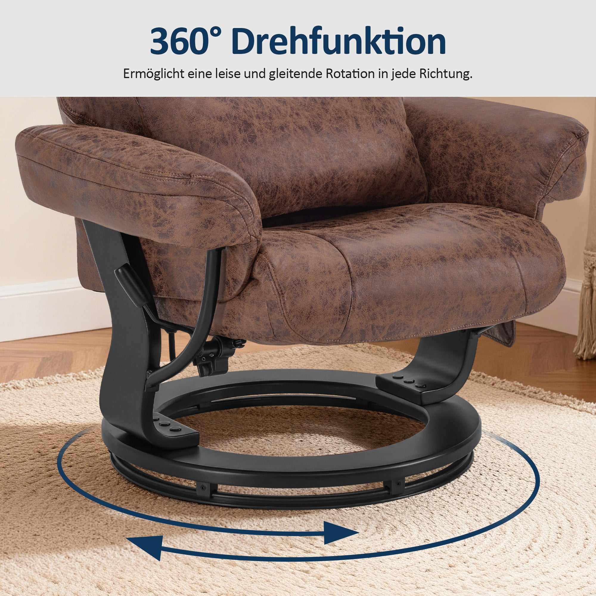 Relaxfauteuil met Hocker - 360° Draaibaar, Kussen & Zaktas, tot 120 kg (9035) – foto 6