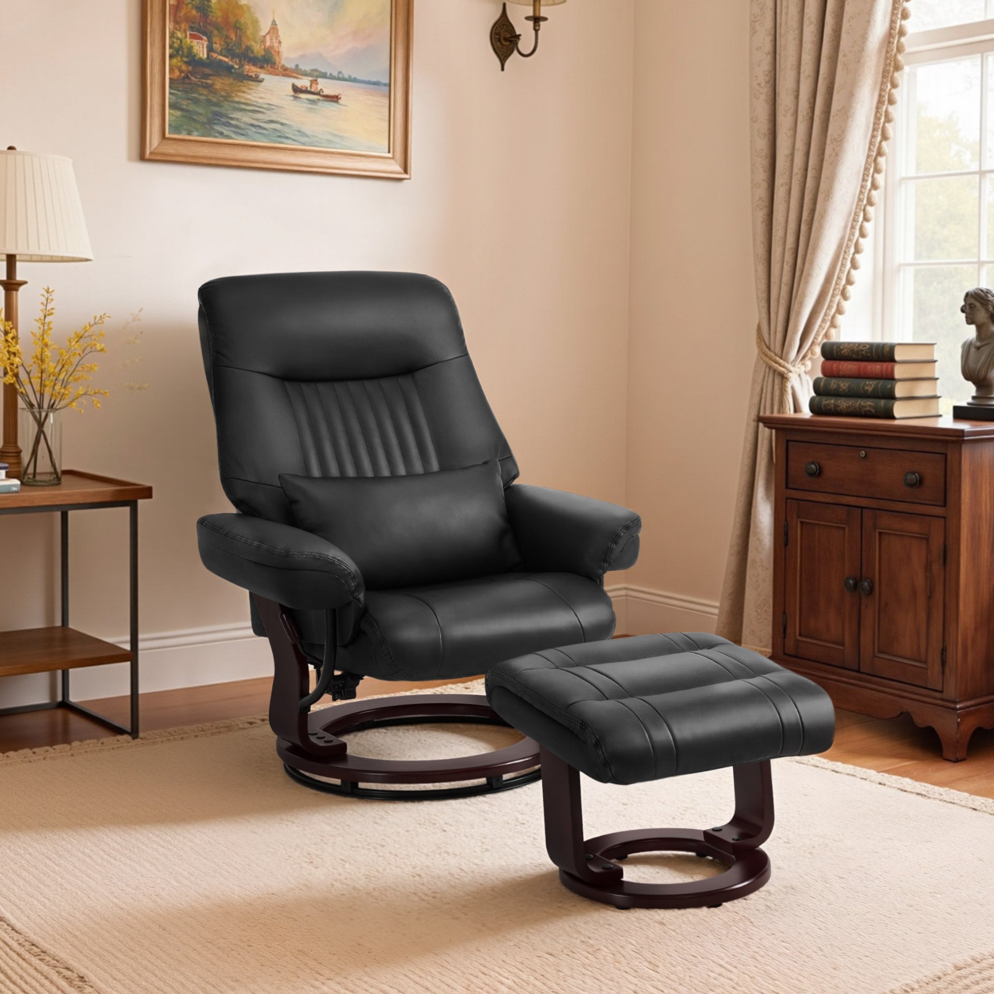 Relaxfauteuil met Hocker - 360° Draaibaar, Kussen & Zaktas, tot 120 kg (9035) – foto 9