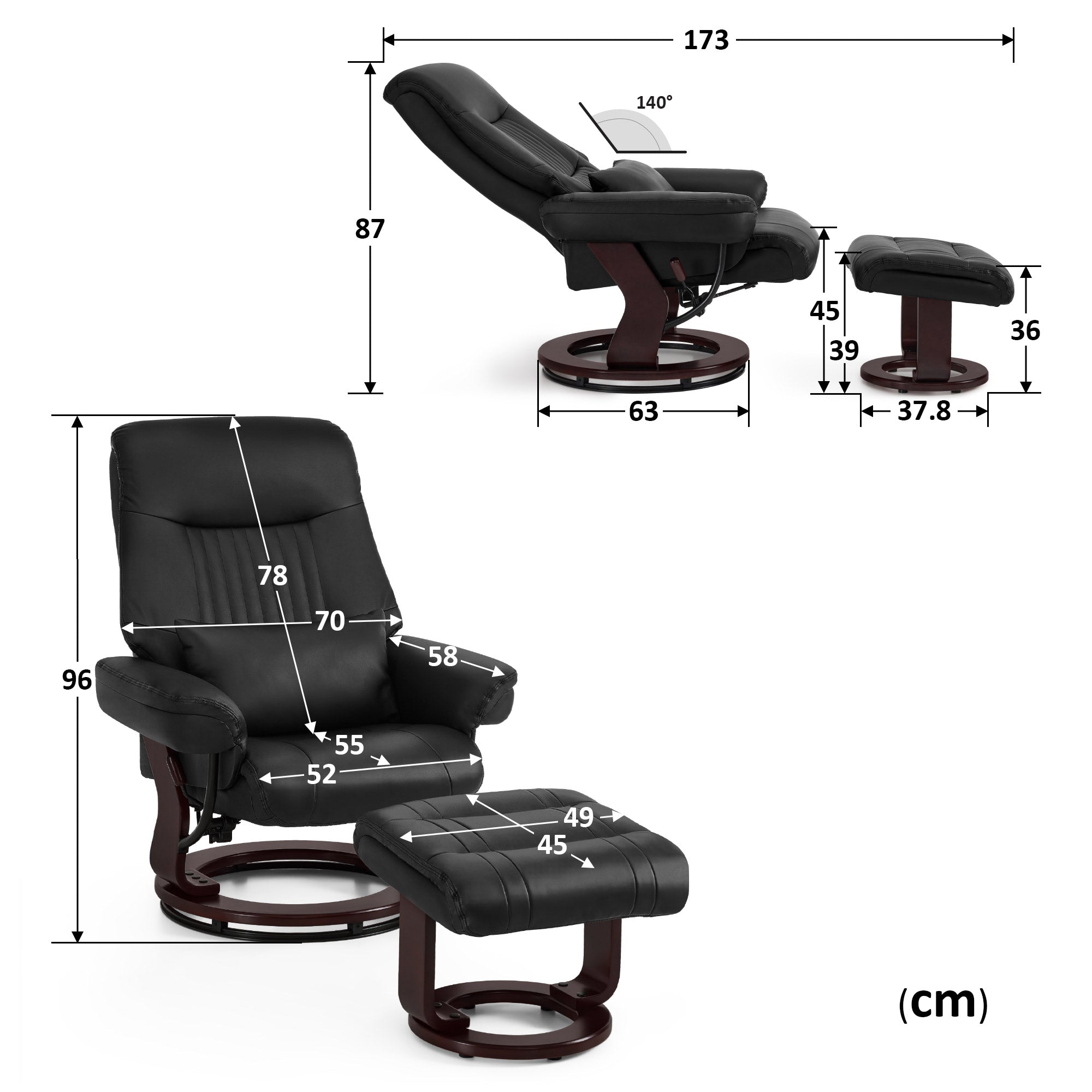 Relaxfauteuil met Hocker - 360° Draaibaar, Kussen & Zaktas, tot 120 kg (9035) – foto 10