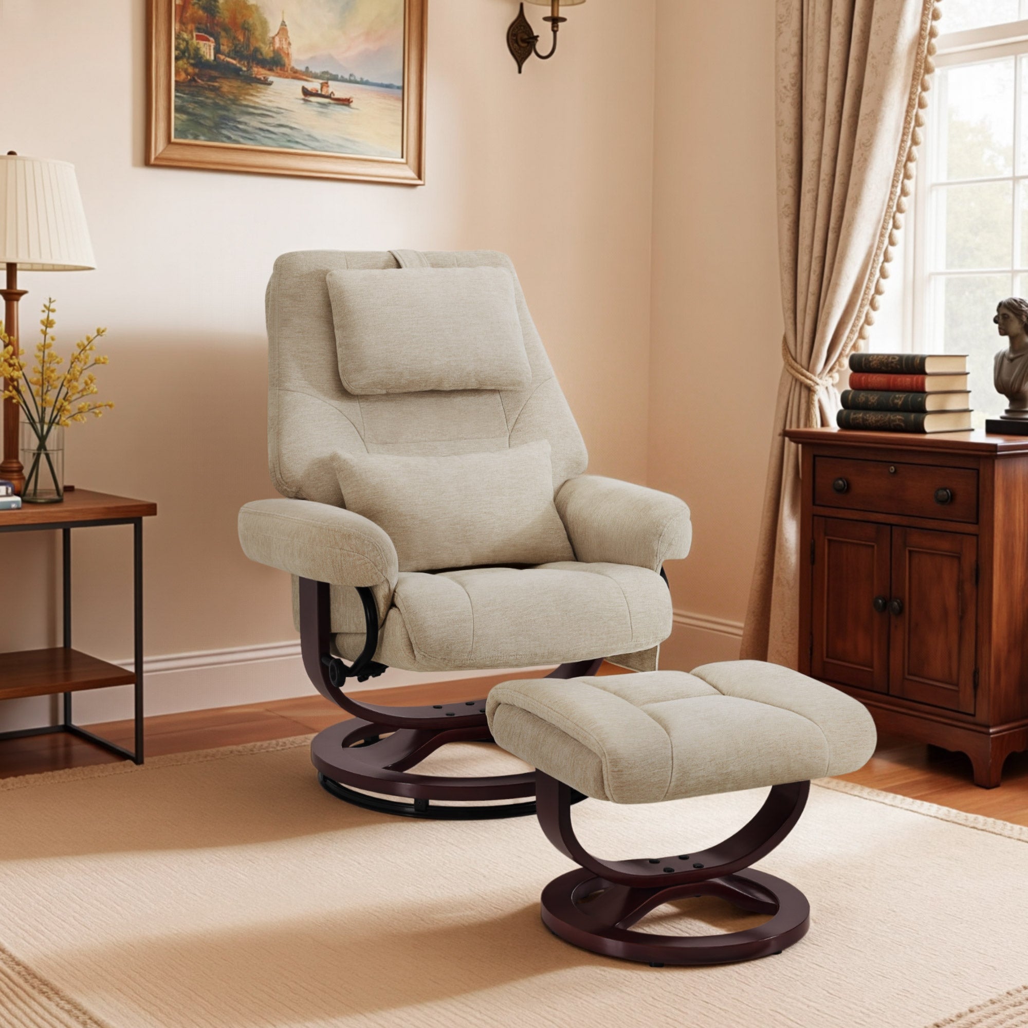 Relaxfauteuil met Hocker - 360° Draaibaar, Verstelbaar Kussen & Zaktas (9046) – foto 11
