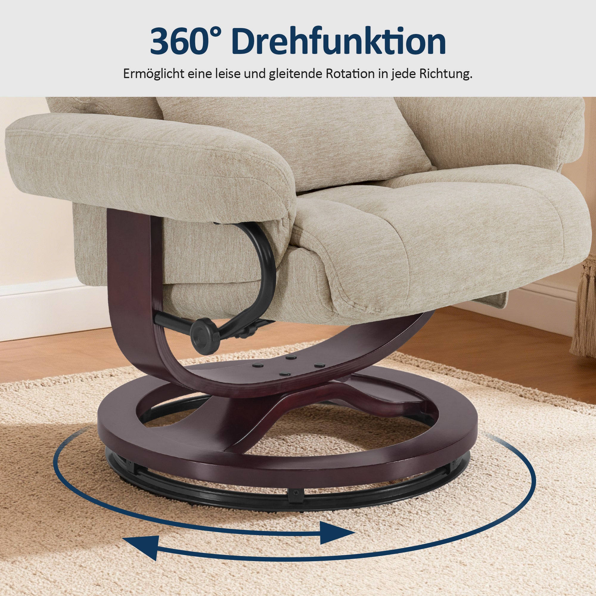 Relaxfauteuil met Hocker - 360° Draaibaar, Verstelbaar Kussen & Zaktas (9046) – foto 13