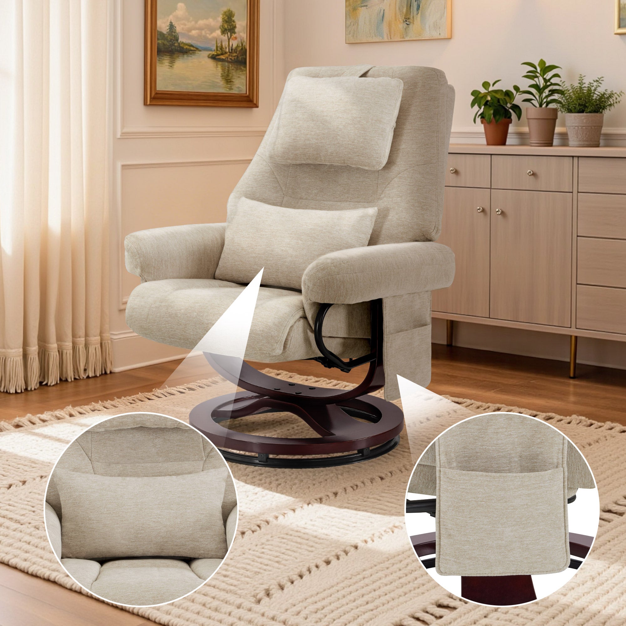 Relaxfauteuil met Hocker - 360° Draaibaar, Verstelbaar Kussen & Zaktas (9046) – foto 15