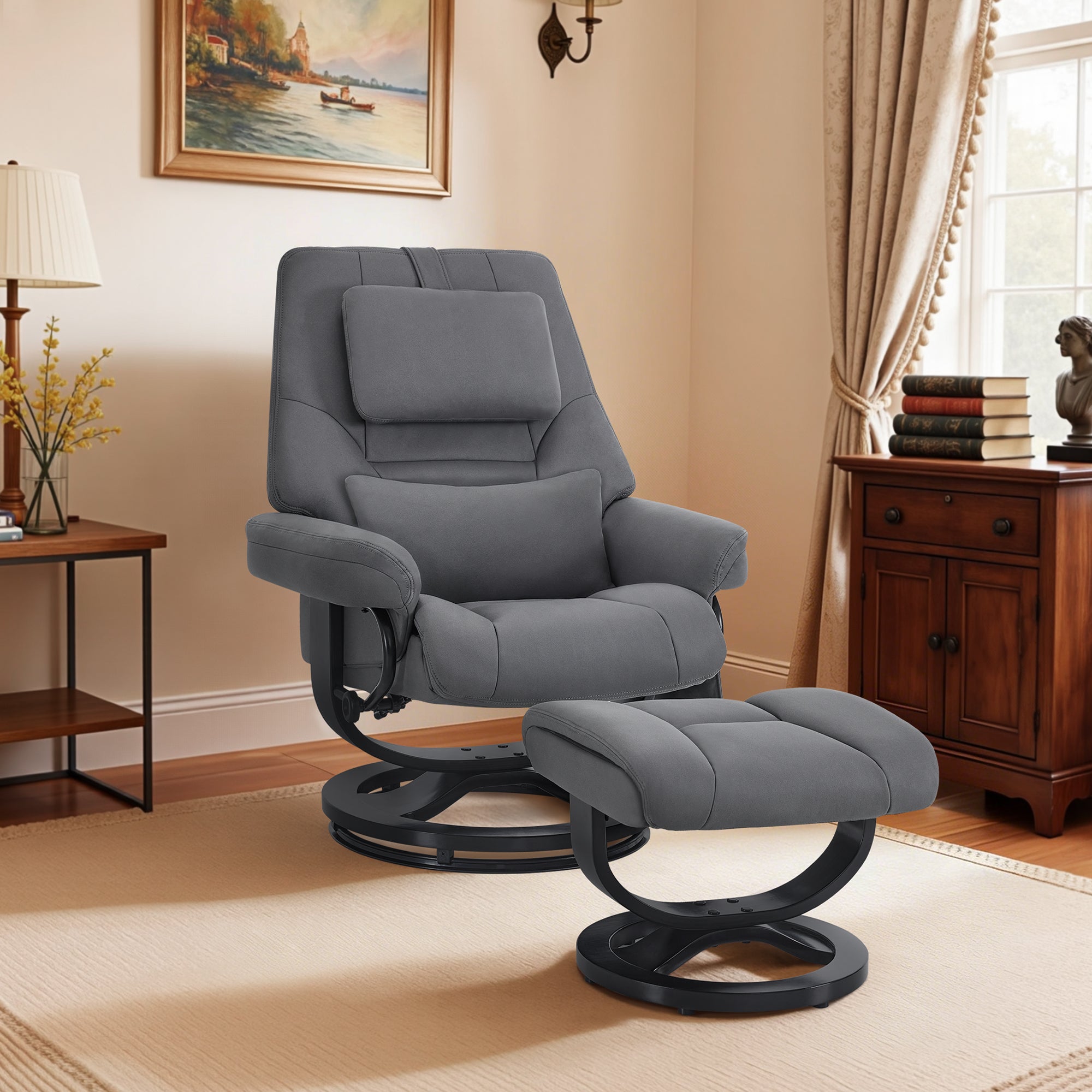 Relaxfauteuil met Hocker - 360° Draaibaar, Verstelbaar Kussen & Zaktas (9046) – foto 3