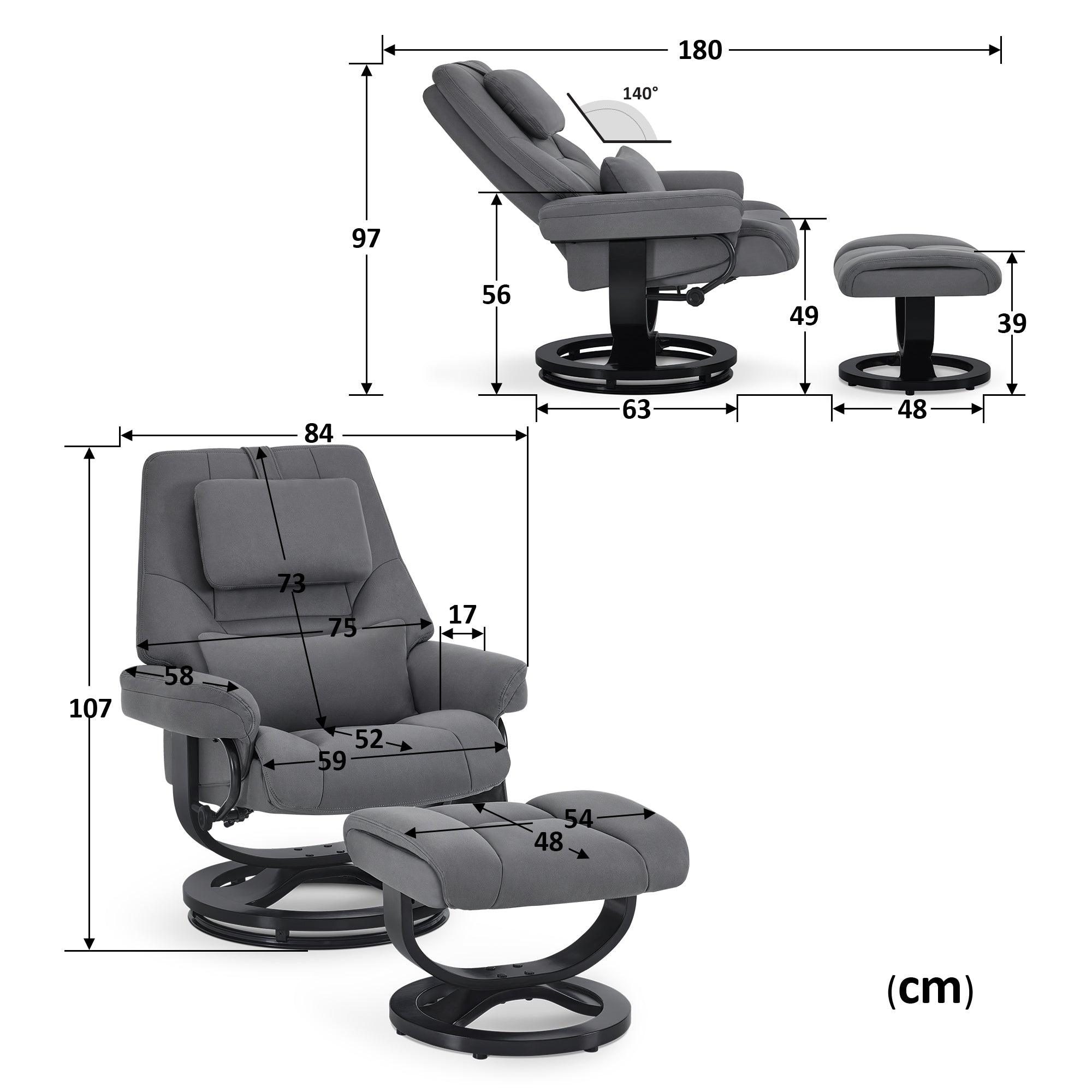 Relaxfauteuil met Hocker - 360° Draaibaar, Verstelbaar Kussen & Zaktas (9046) – foto 4