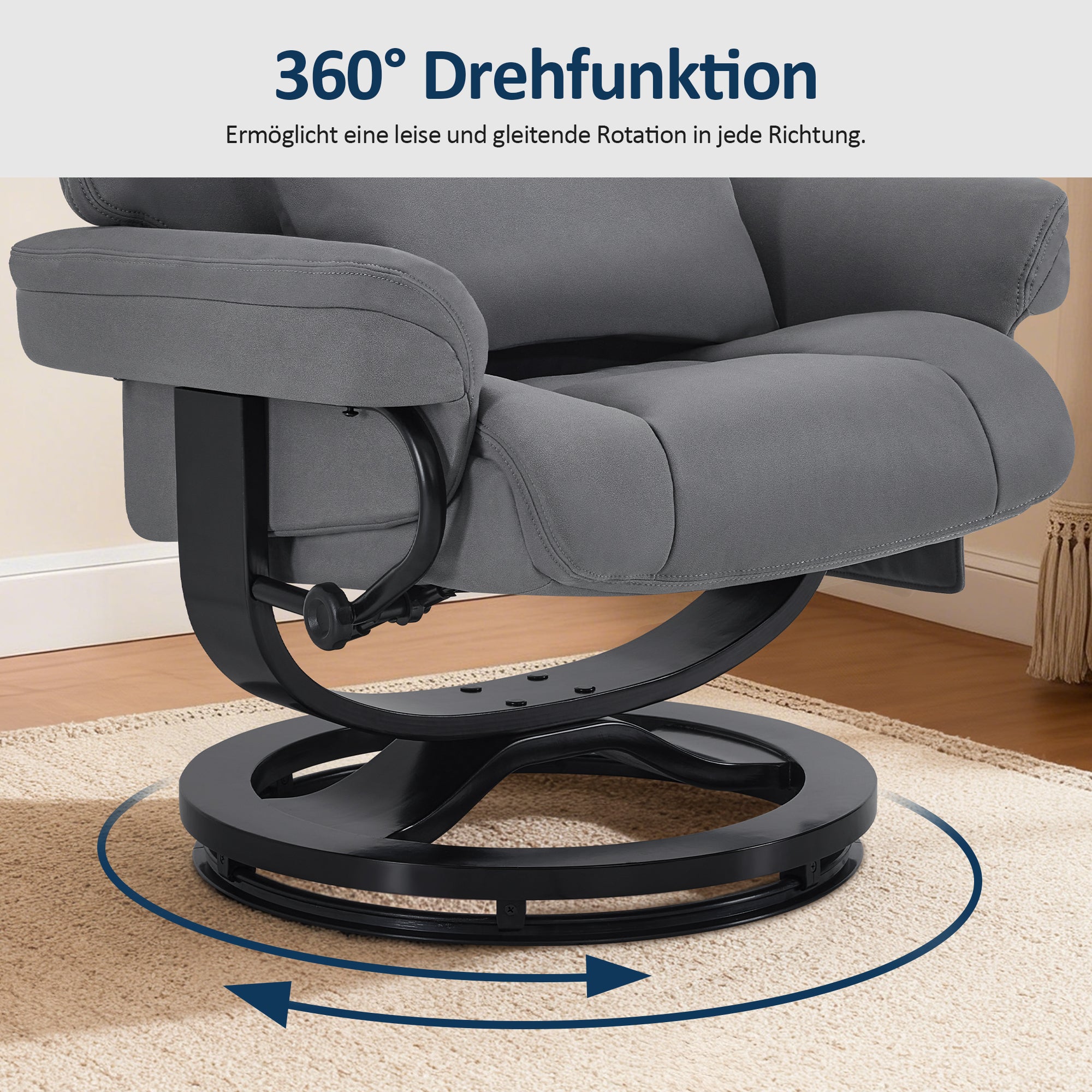 Relaxfauteuil met Hocker - 360° Draaibaar, Verstelbaar Kussen & Zaktas (9046) – foto 6