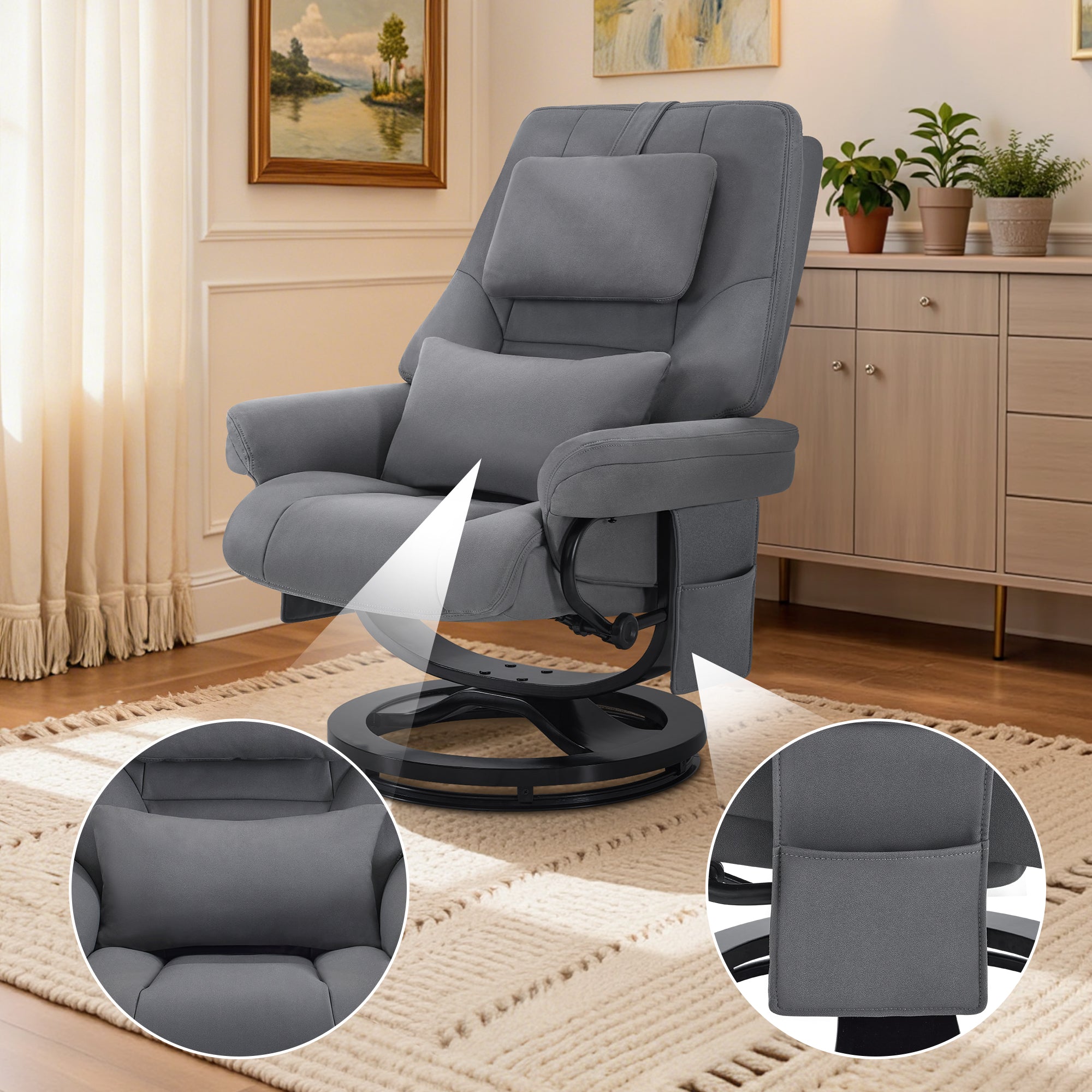 Relaxfauteuil met Hocker - 360° Draaibaar, Verstelbaar Kussen & Zaktas (9046) – foto 8