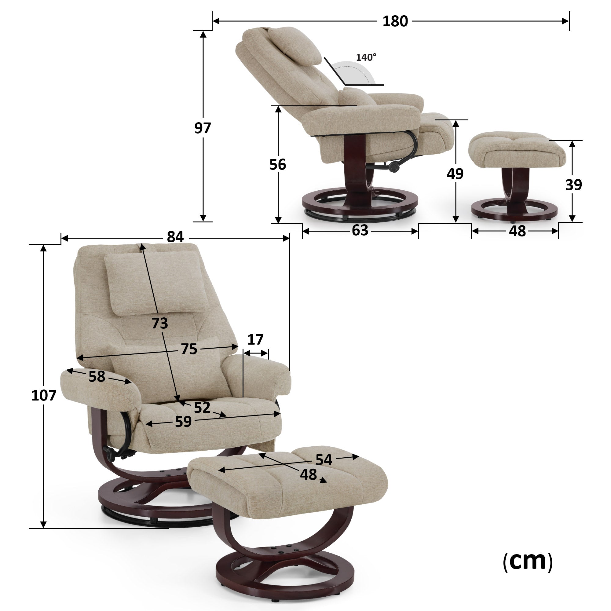 Relaxfauteuil met Hocker - 360° Draaibaar, Verstelbaar Kussen & Zaktas (9046) – foto 10