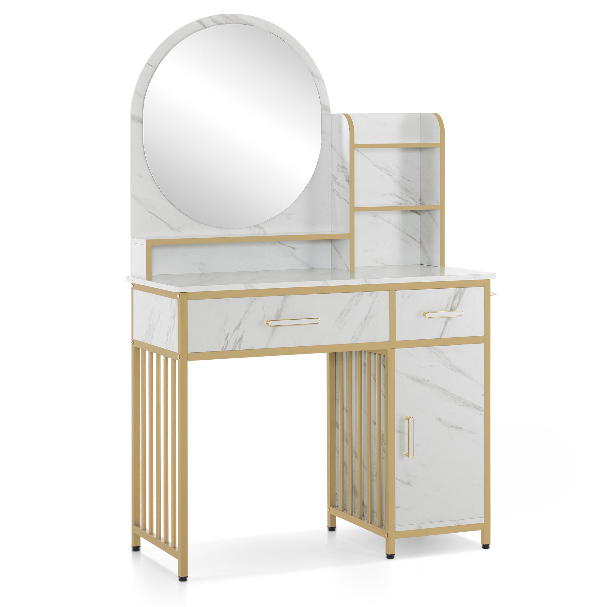 Kaptafel met Spiegel & 2 Lades, 3 Open Planken, Föhnhouder, 43x104x147,5 cm, 2501 – foto 1