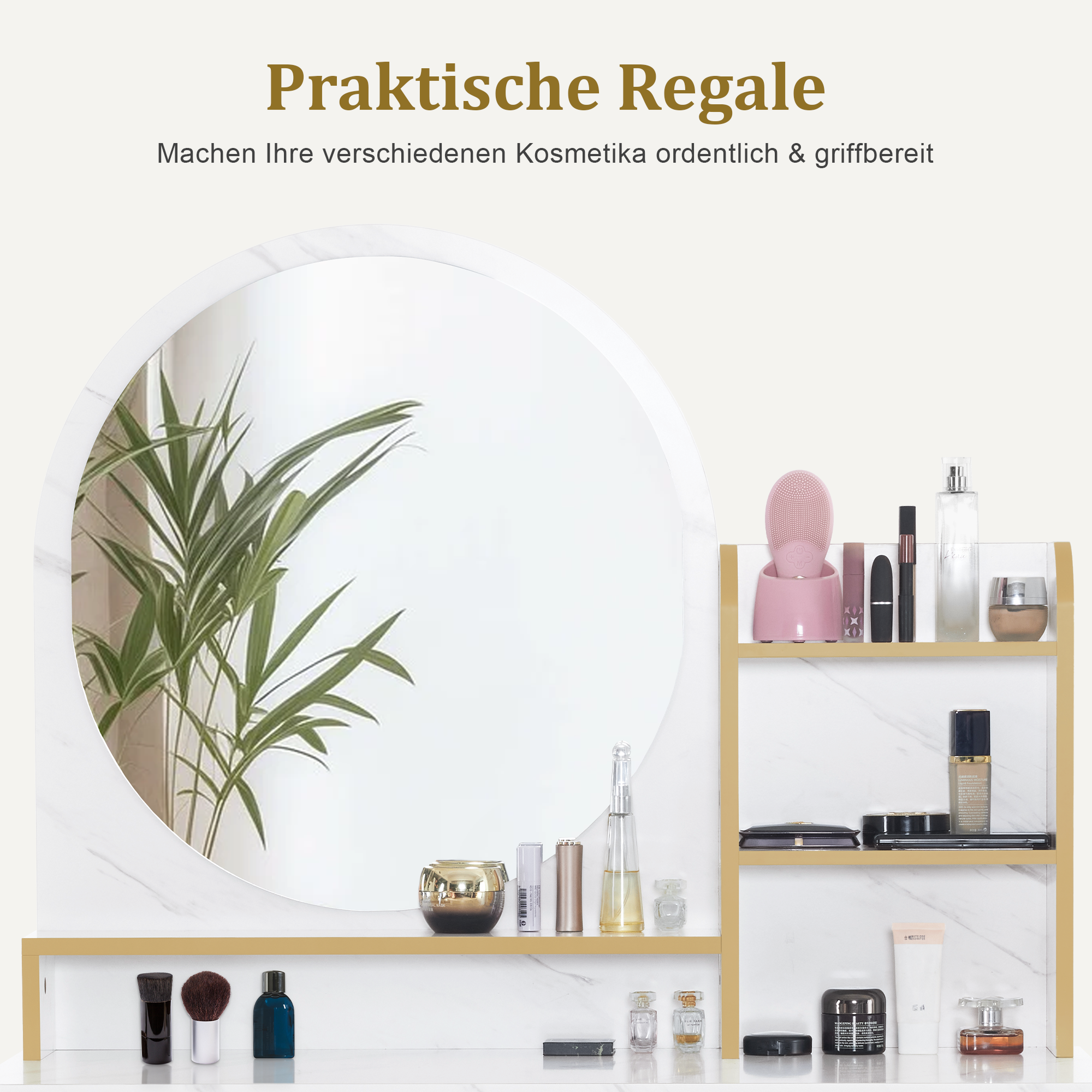 Kaptafel met Spiegel & 2 Lades, 3 Open Planken, Föhnhouder, 43x104x147,5 cm, 2501 – foto 4