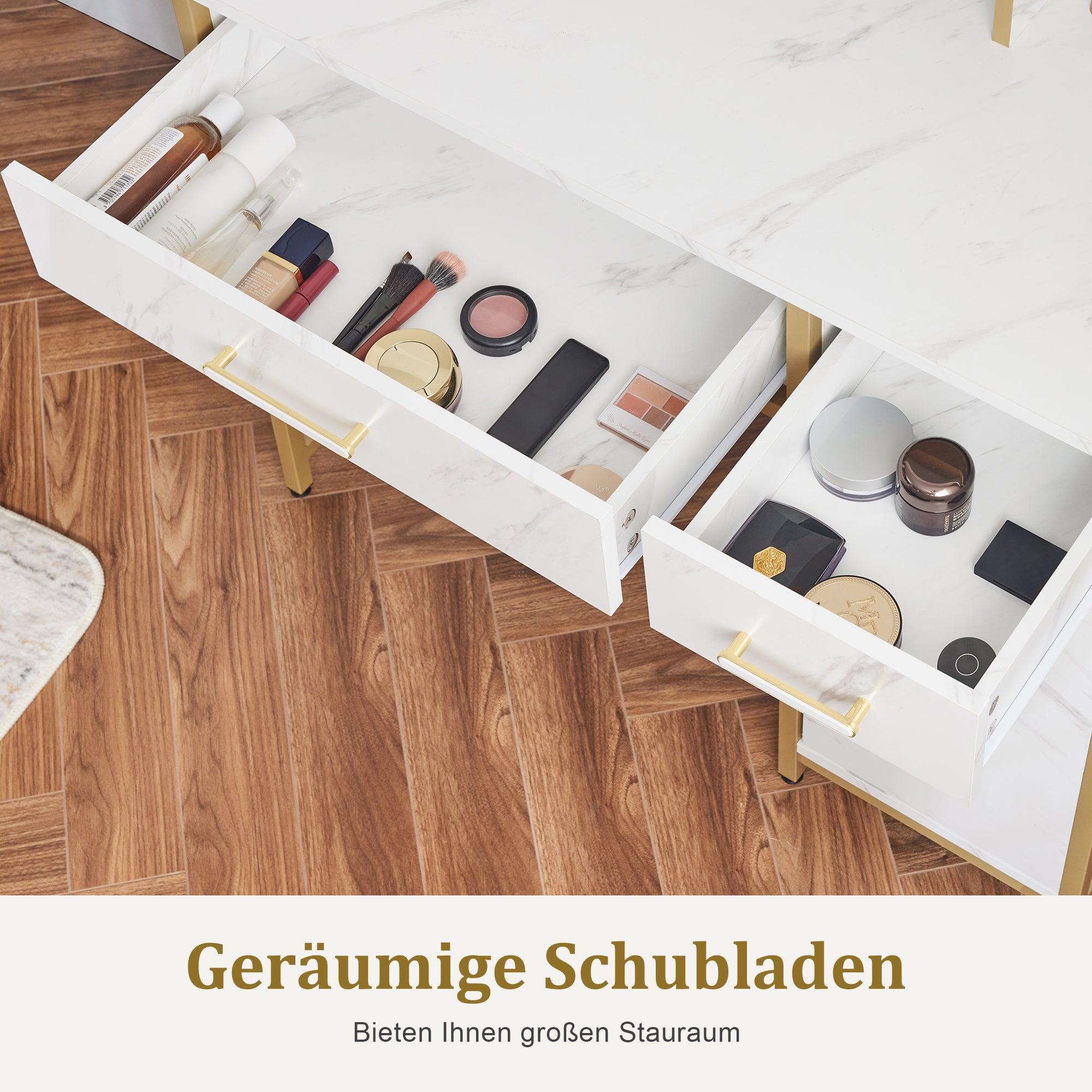 Kaptafel met Spiegel & 2 Lades, 3 Open Planken, Föhnhouder, 43x104x147,5 cm, 2501 – foto 5