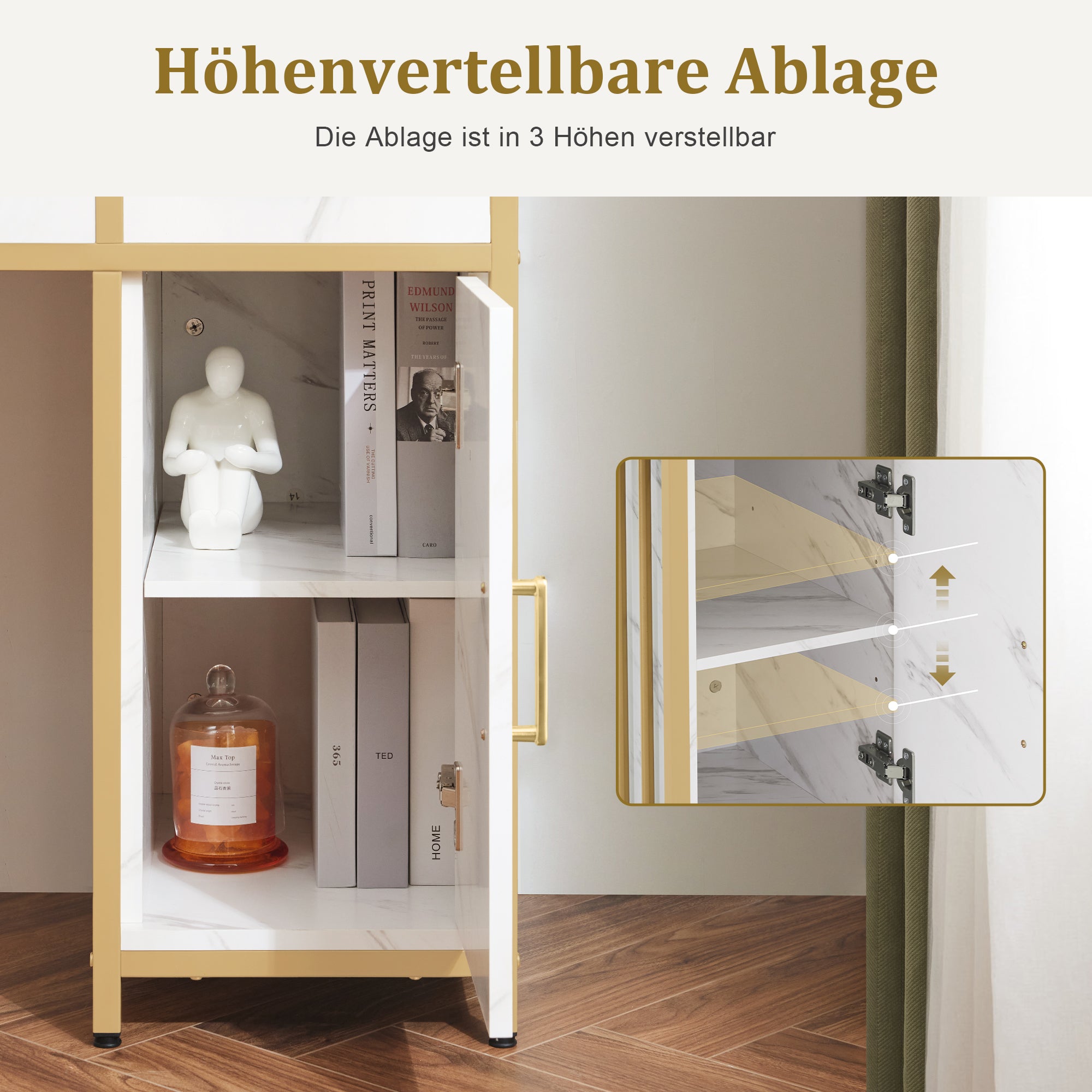 Kaptafel met Spiegel & 2 Lades, 3 Open Planken, Föhnhouder, 43x104x147,5 cm, 2501 – foto 6