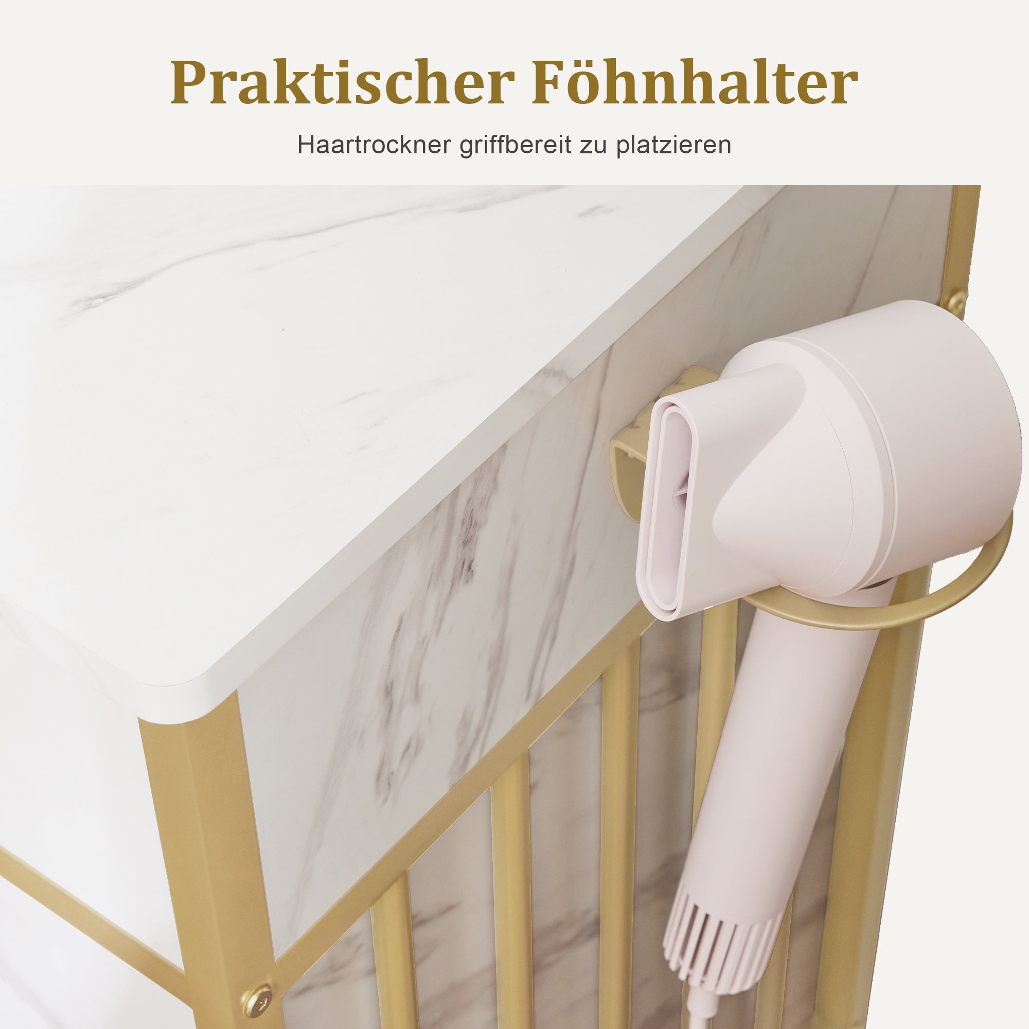 Kaptafel met Spiegel & 2 Lades, 3 Open Planken, Föhnhouder, 43x104x147,5 cm, 2501 – foto 7