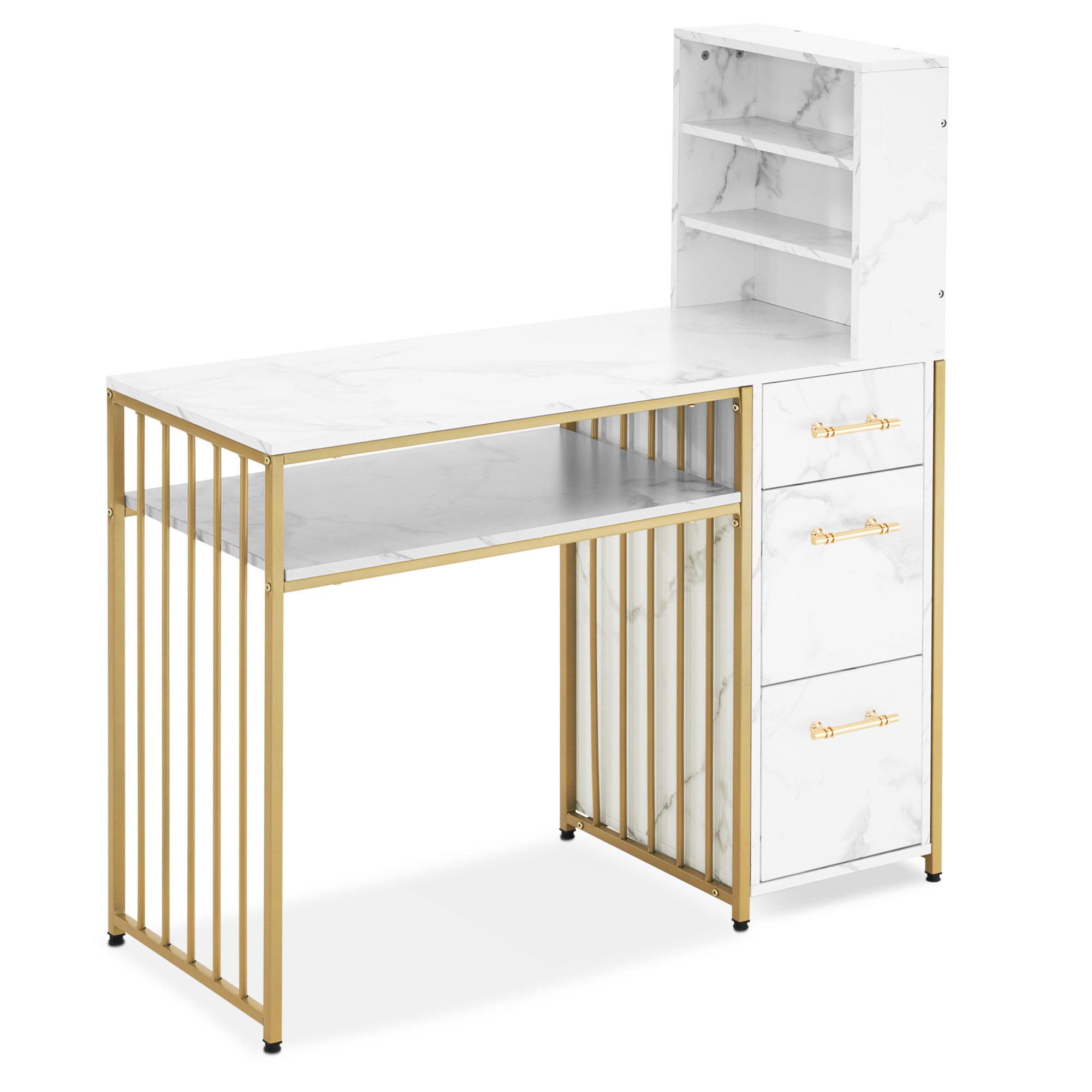 Bureau met 3 lades, Nageltafel van hout & metaal, Kaptafel & Computertafel – foto 1