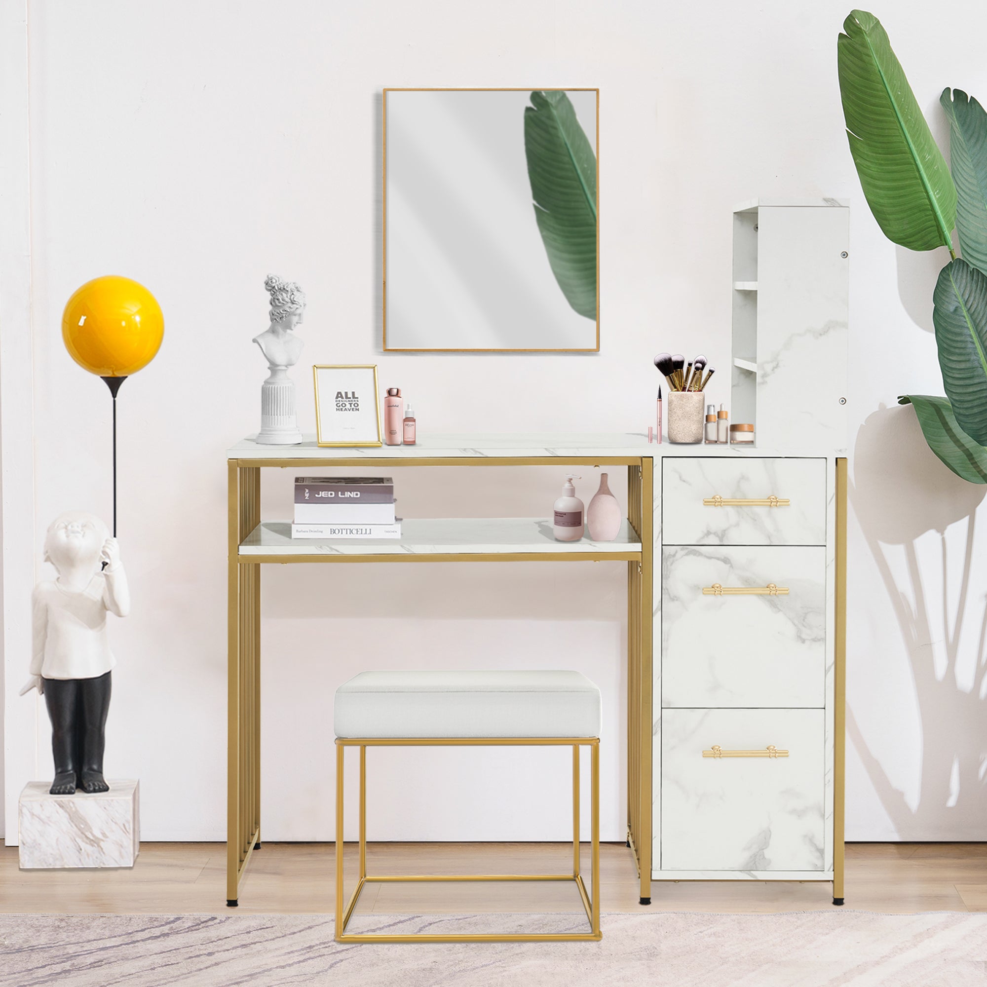 Bureau met 3 lades, Nageltafel van hout & metaal, Kaptafel & Computertafel – foto 2