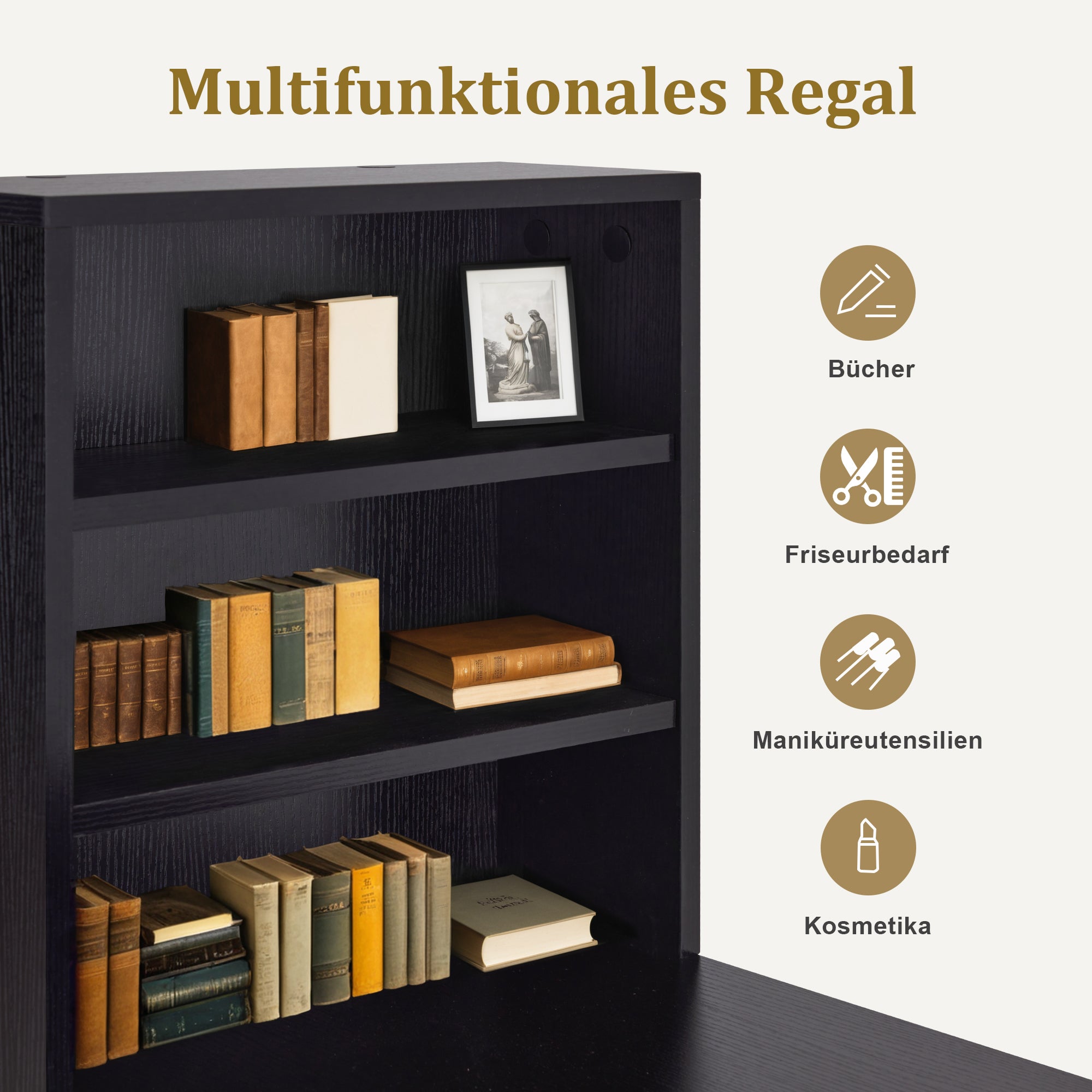 Bureau met 3 lades, Nageltafel van hout & metaal, Kaptafel & Computertafel – foto 13