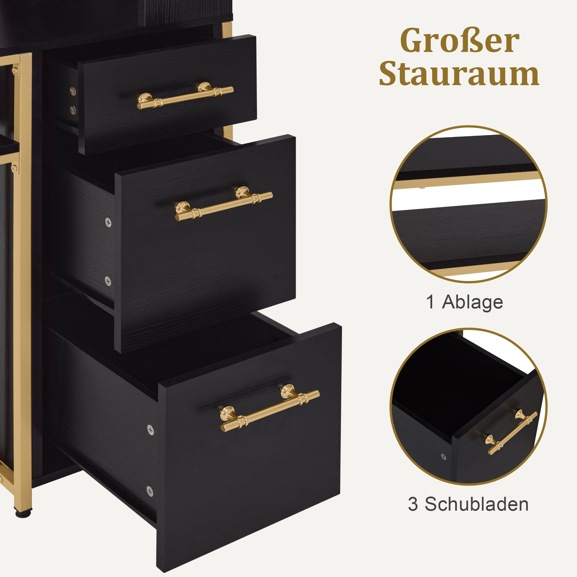 Bureau met 3 lades, Nageltafel van hout & metaal, Kaptafel & Computertafel – foto 14